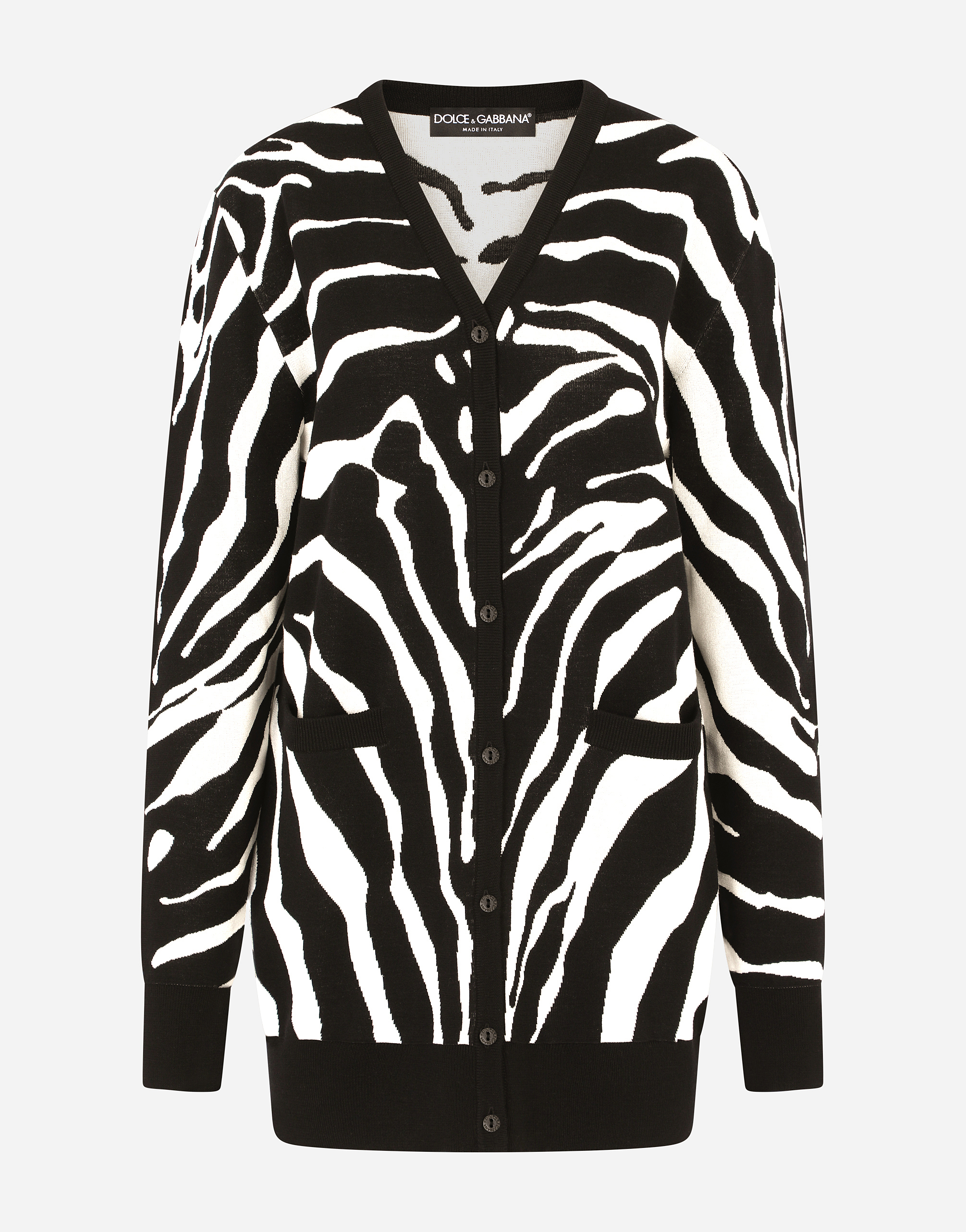 Oversize zebra-design cardigan in wool and silk in Multicolor