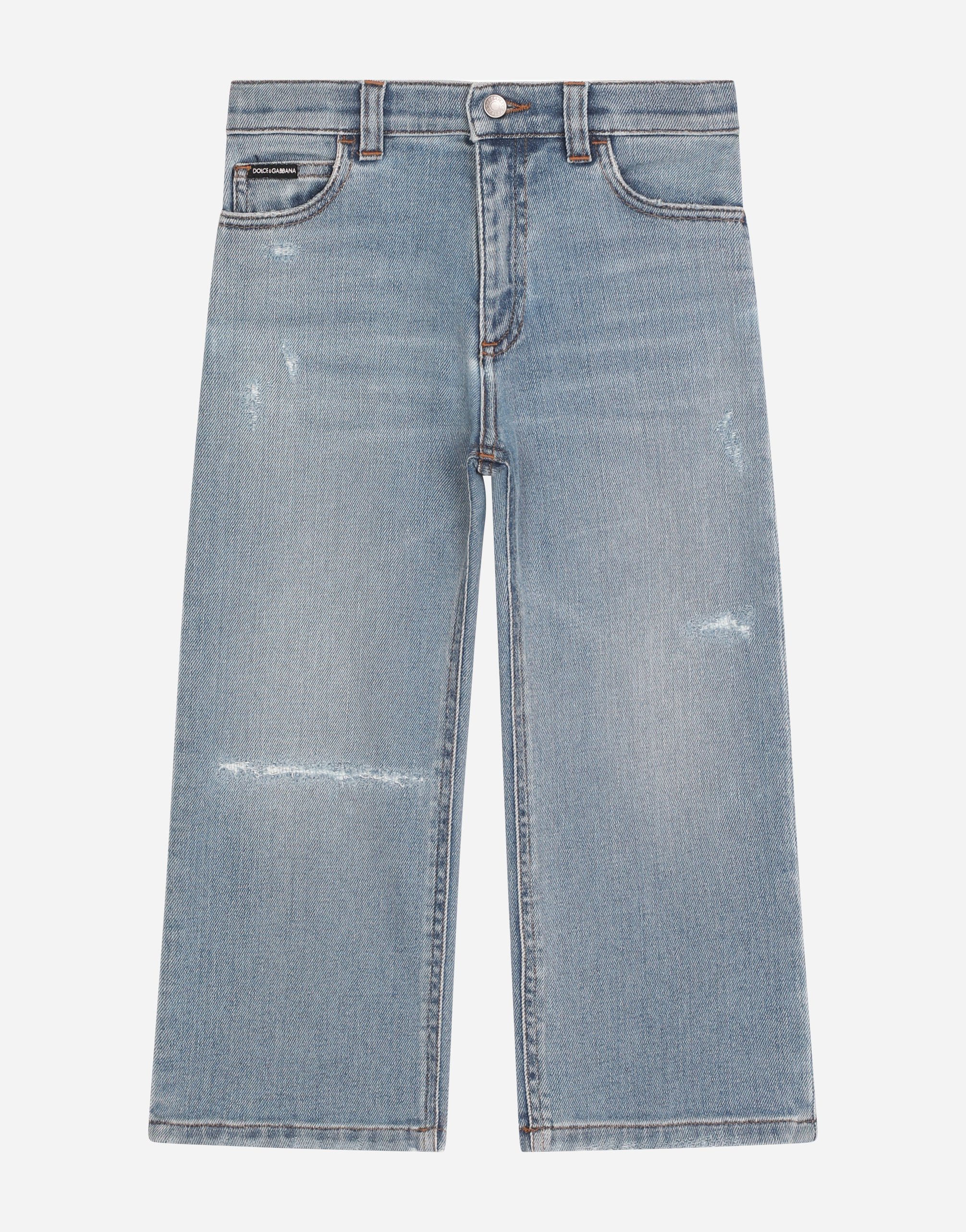 Loose light blue wash jeans with rips in Multicolor