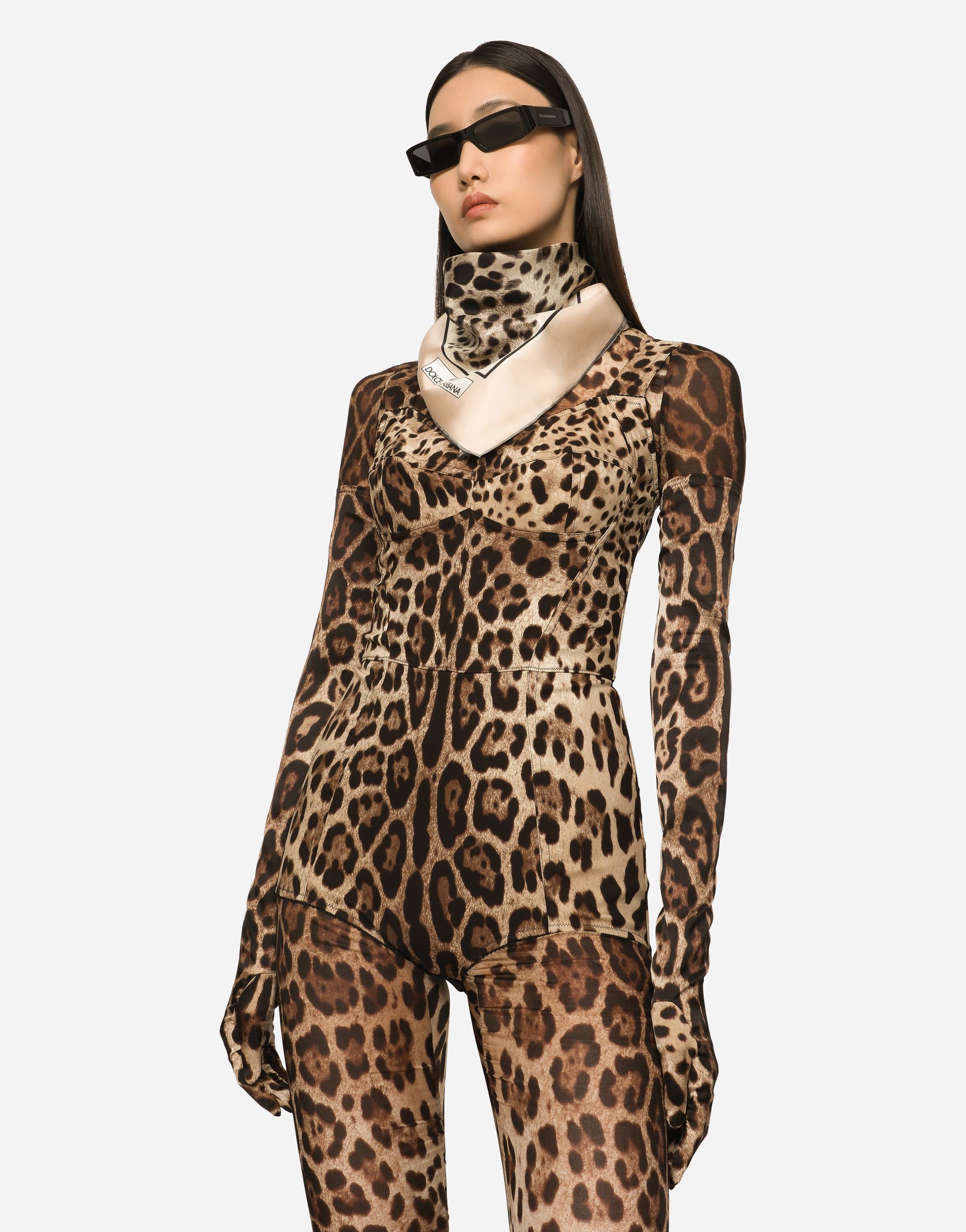 Shop Dolce & Gabbana Long Leopard-print Stretch Satin Gloves In Animal Print