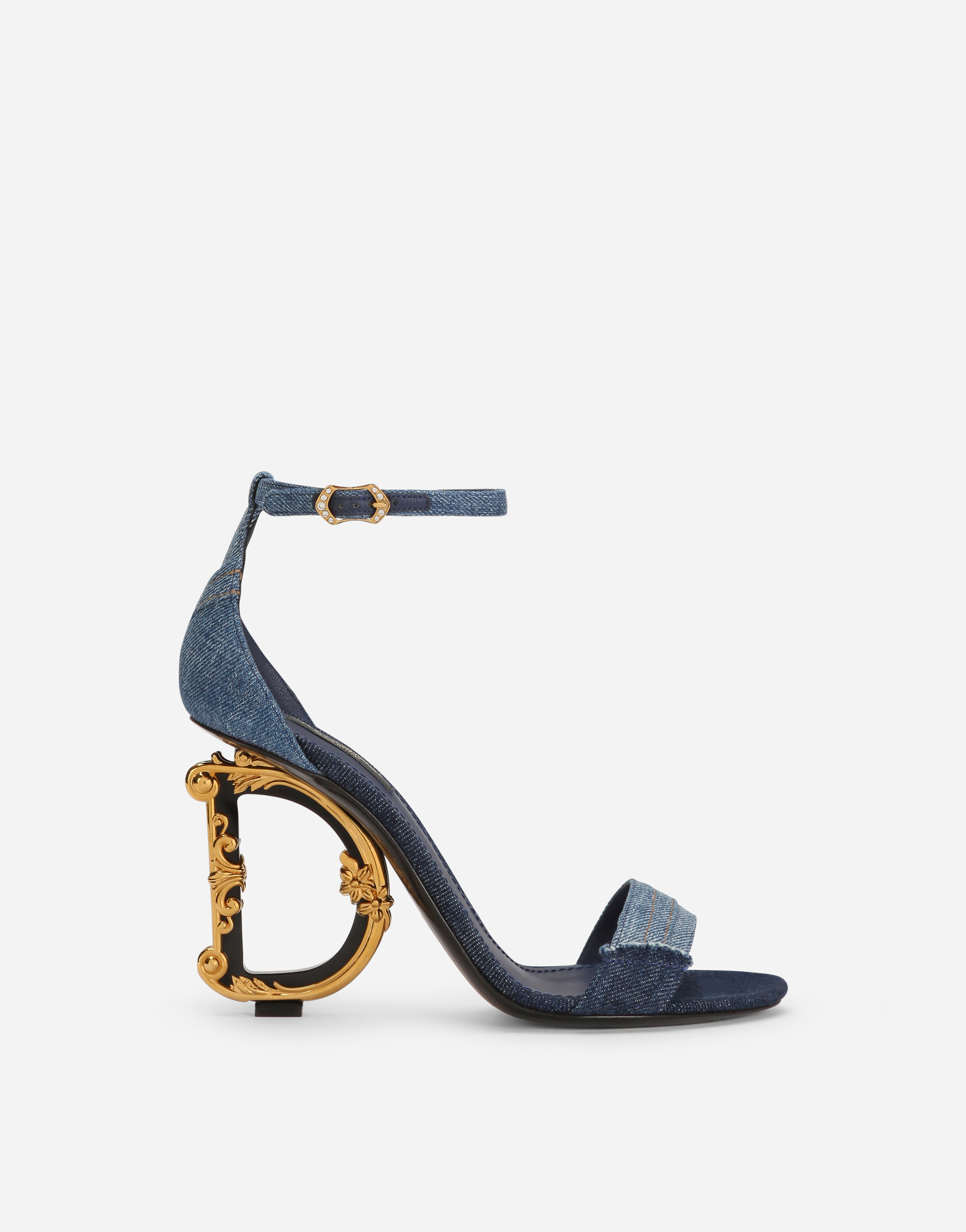 Patchwork denim sandals with baroque DG heel in Denim