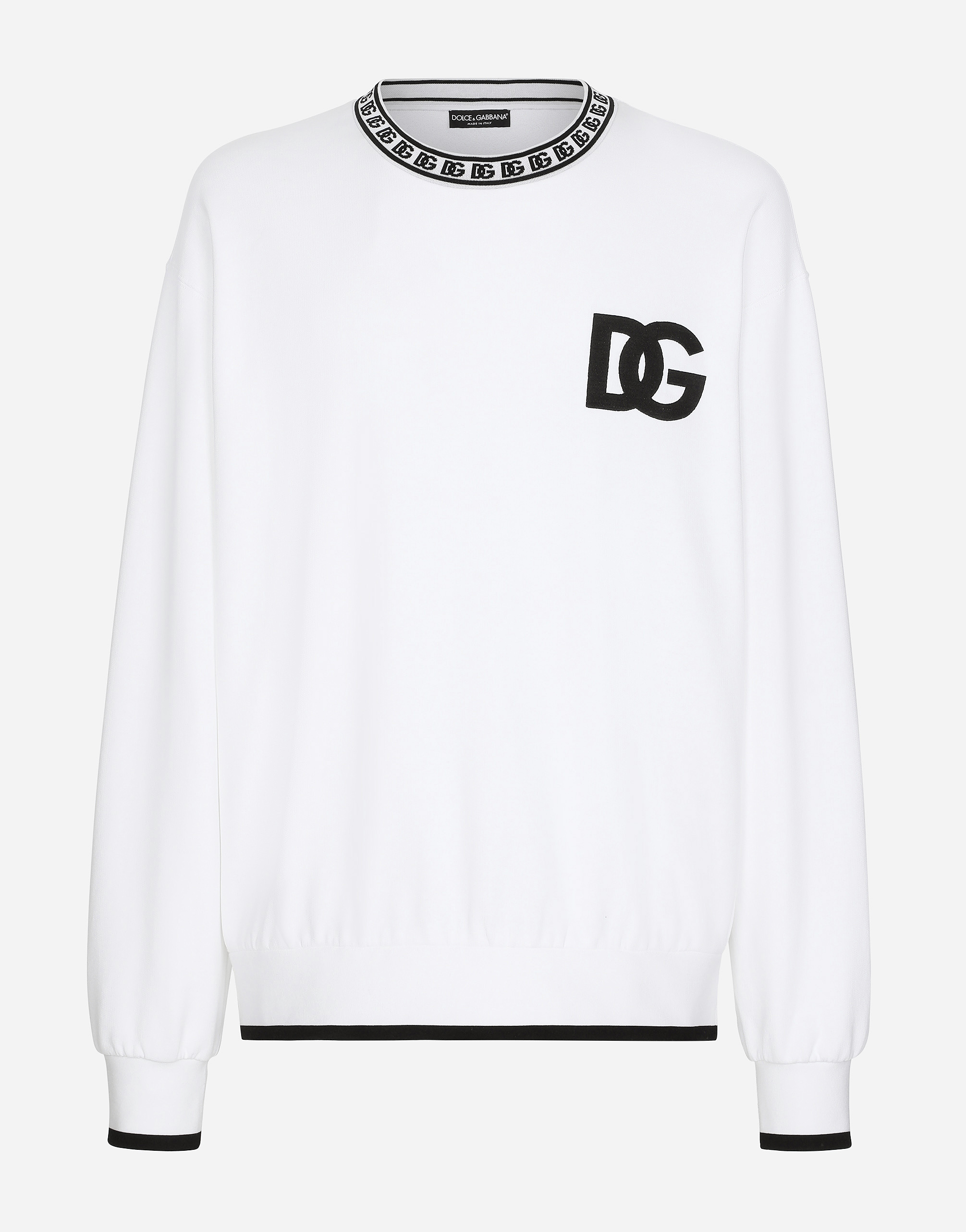 Jersey round-neck sweatshirt with DG embroidery in White