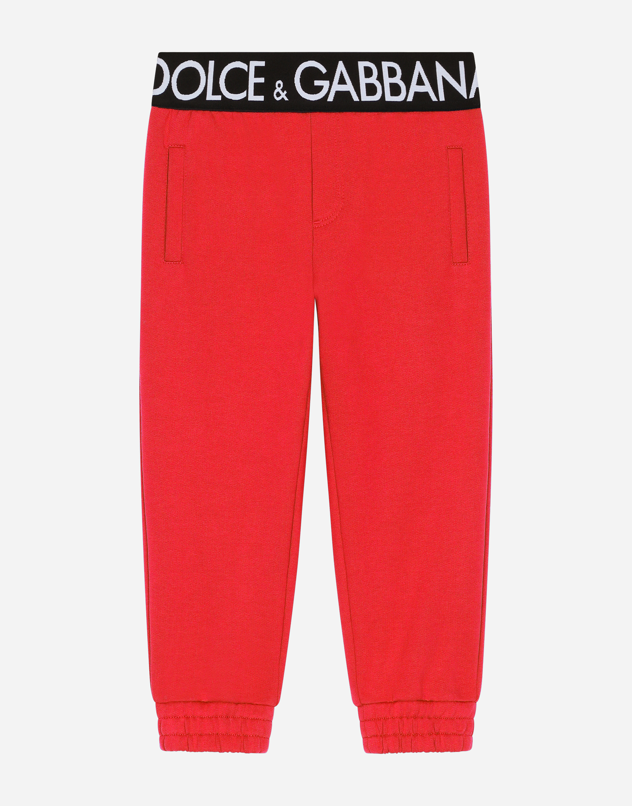Jersey jogging pants with branded elastic in Red