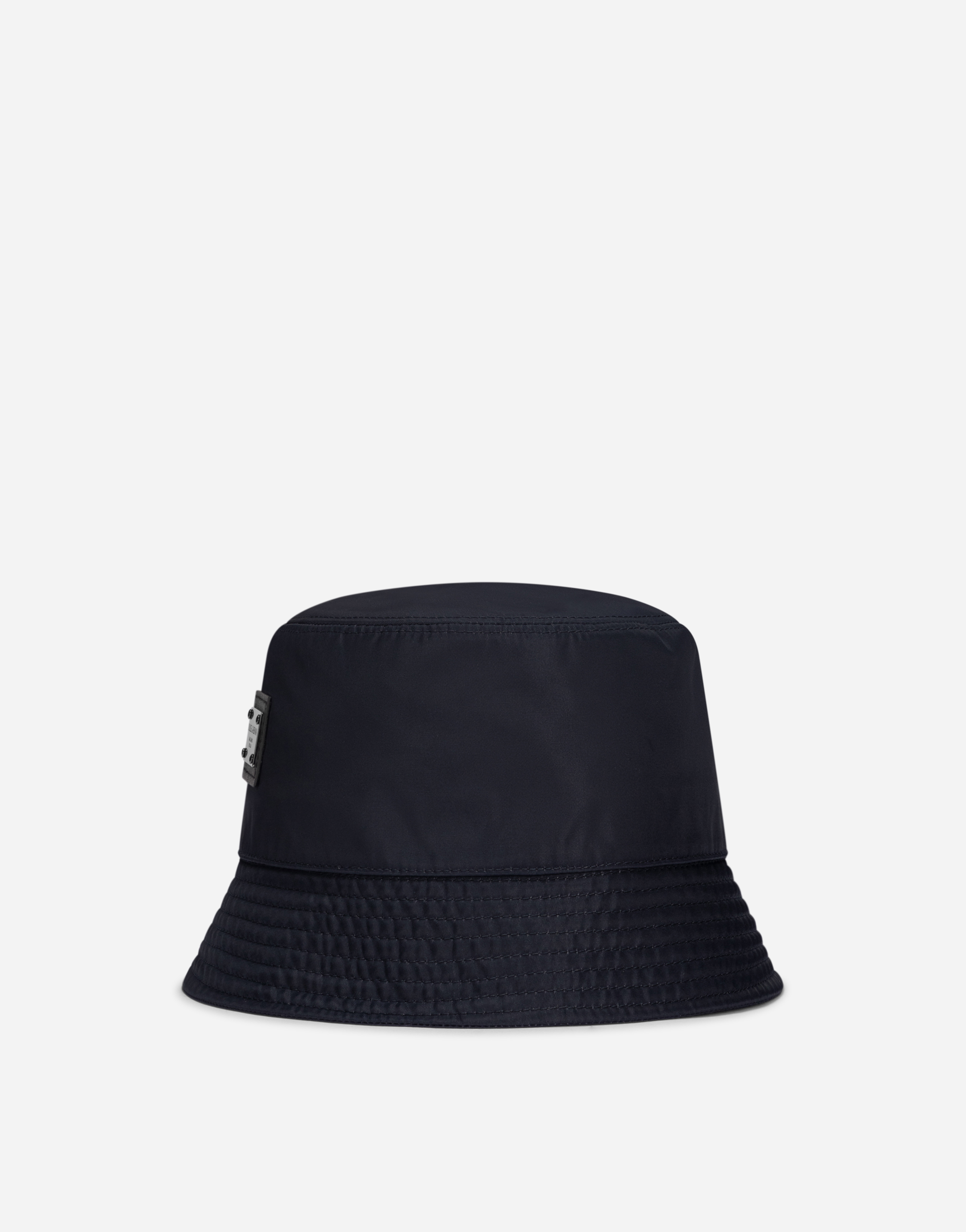Nylon bucket hat with branded plate in Blue
