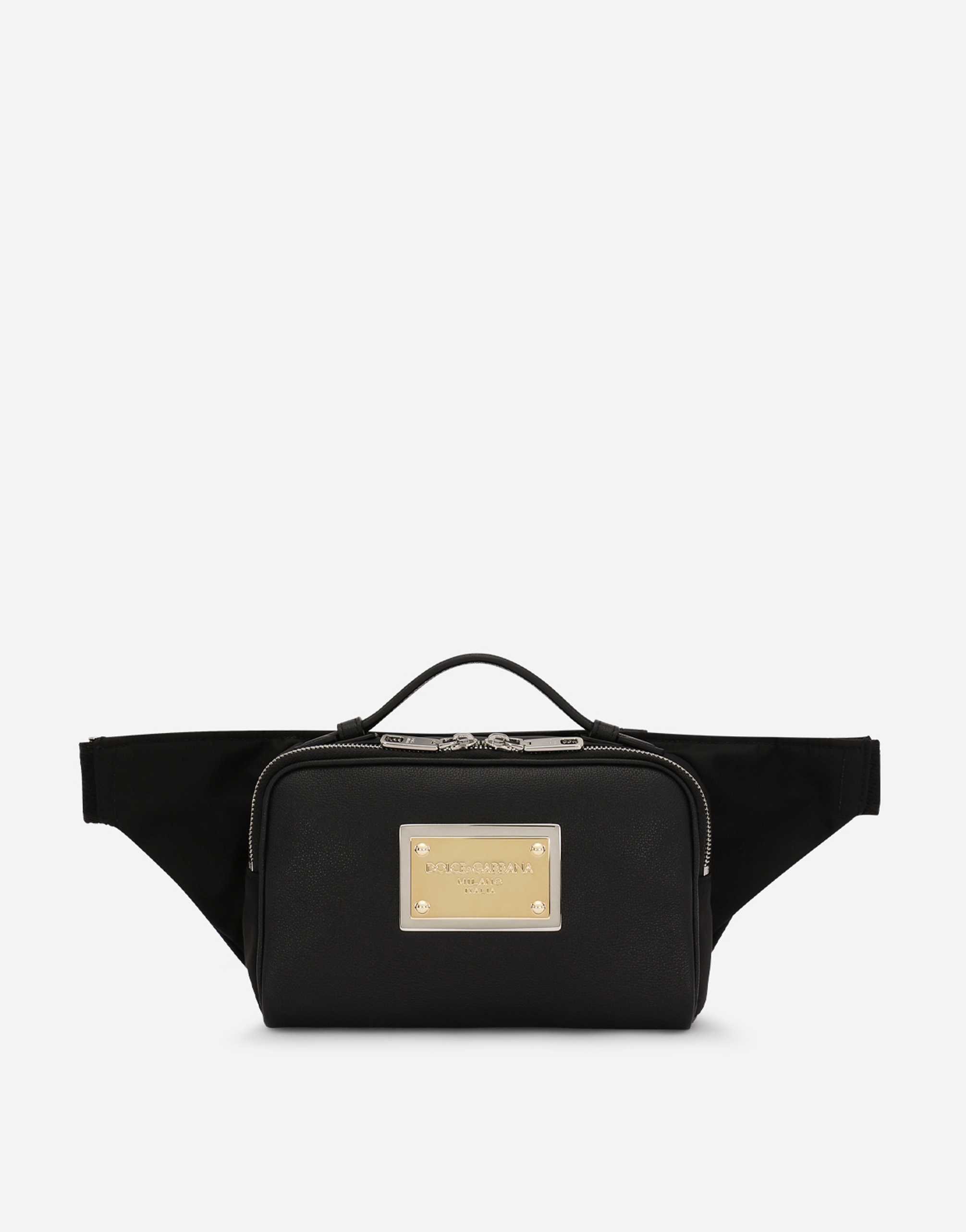 Grainy calfskin belt bag in Black