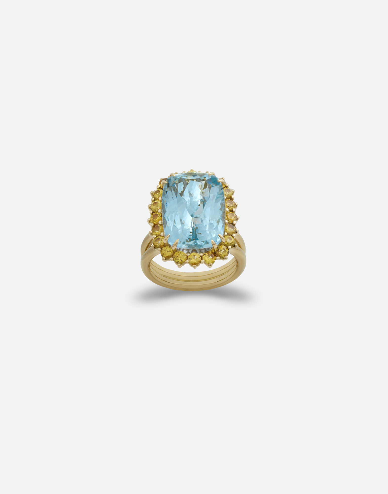 Heritage ring in yellow gold, aquamarine and yello sapphires in Gold