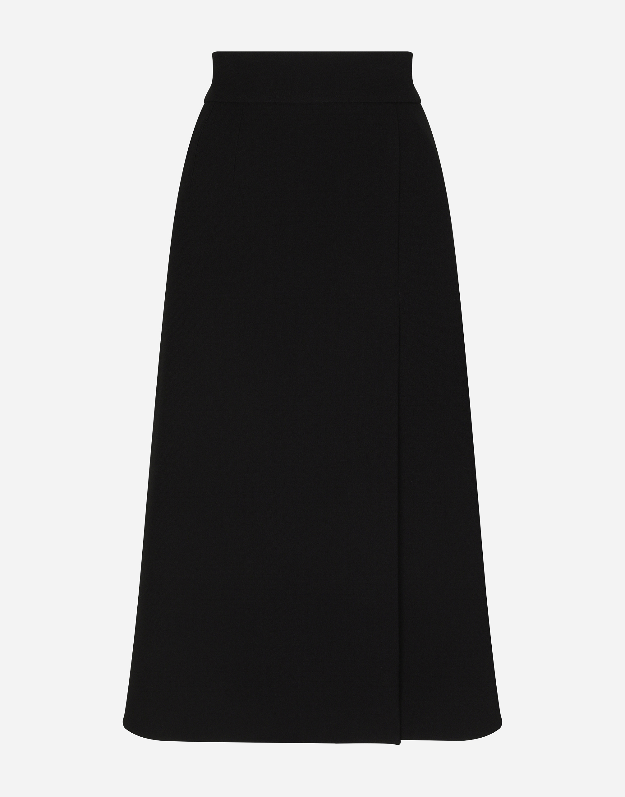 Technical crepe calf-length skirt with slit in Black