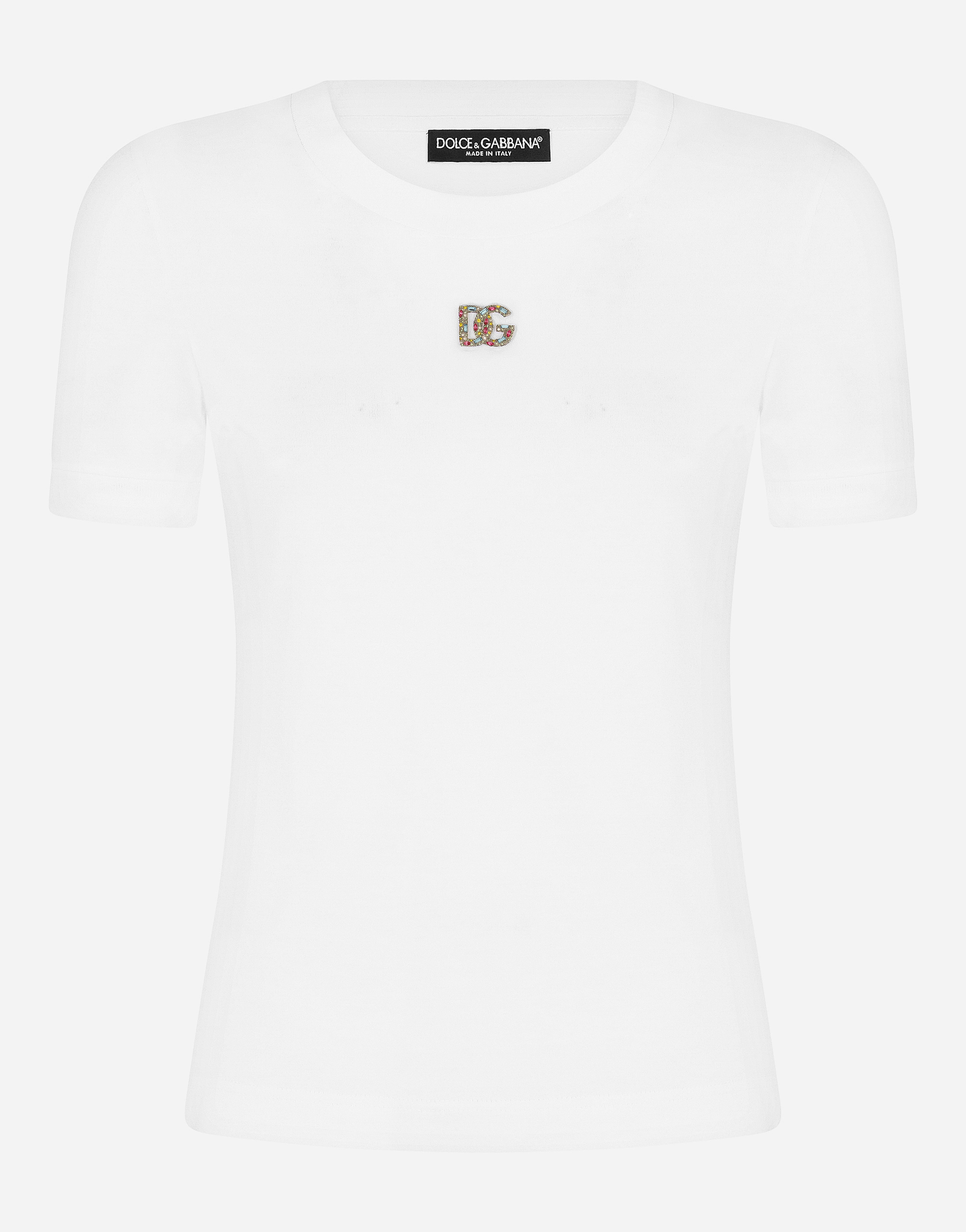 Jersey T-shirt with crystal DG embellishment in Multicolor