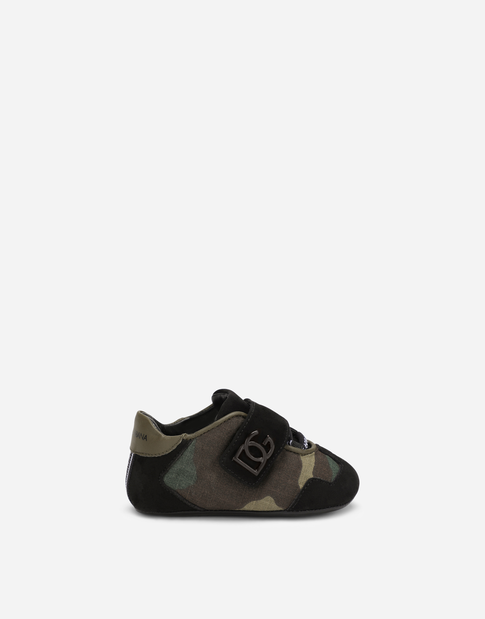 Camouflage-print canvas and suede sneakers in Multicolor