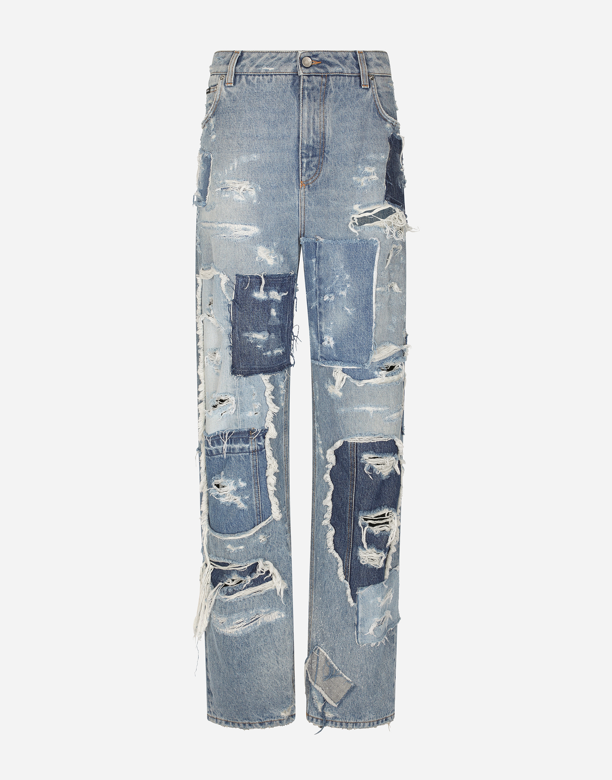 Patchwork denim jeans with ripped details in Multicolor