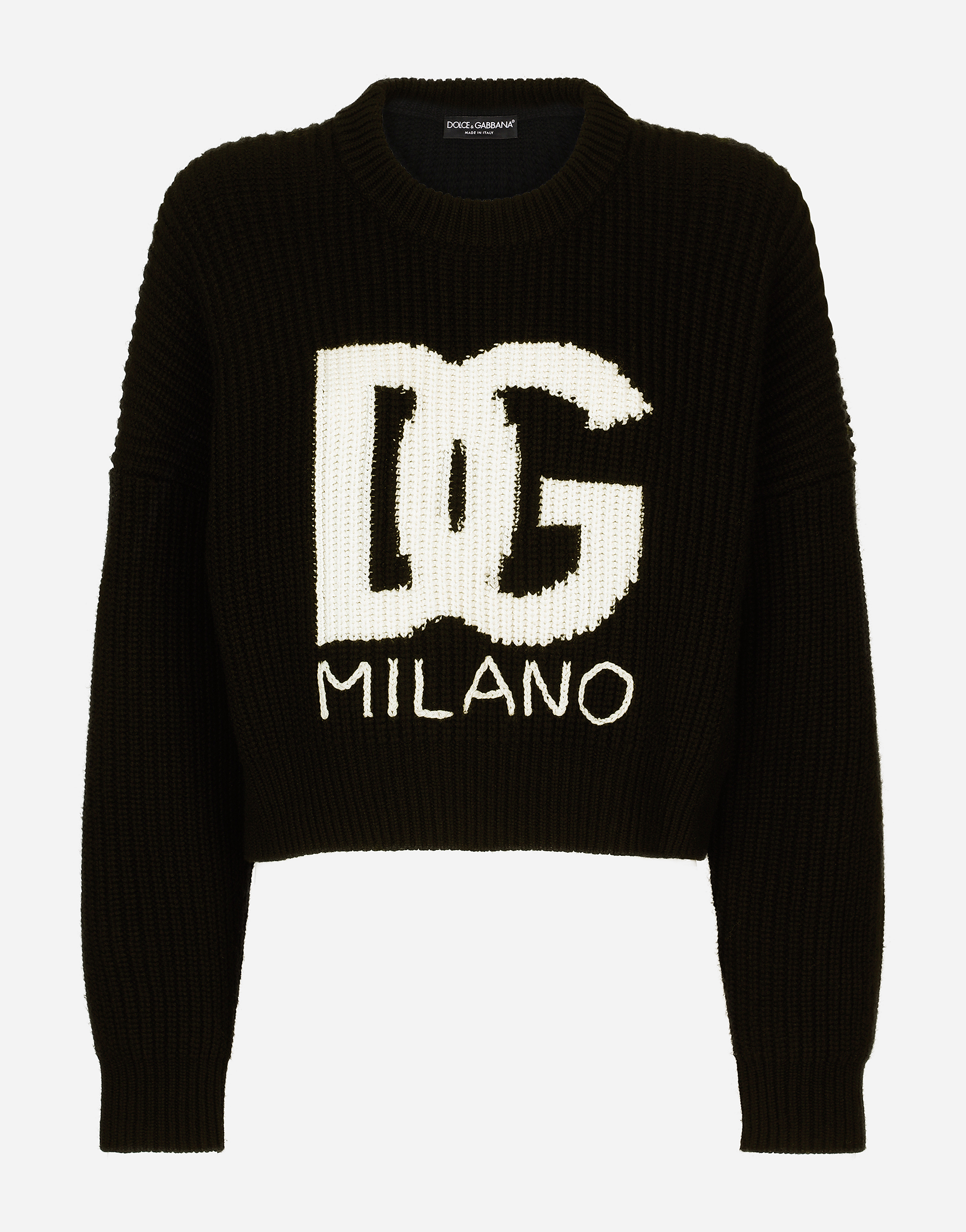Cropped fisherman’s rib sweater with DG logo in Multicolor