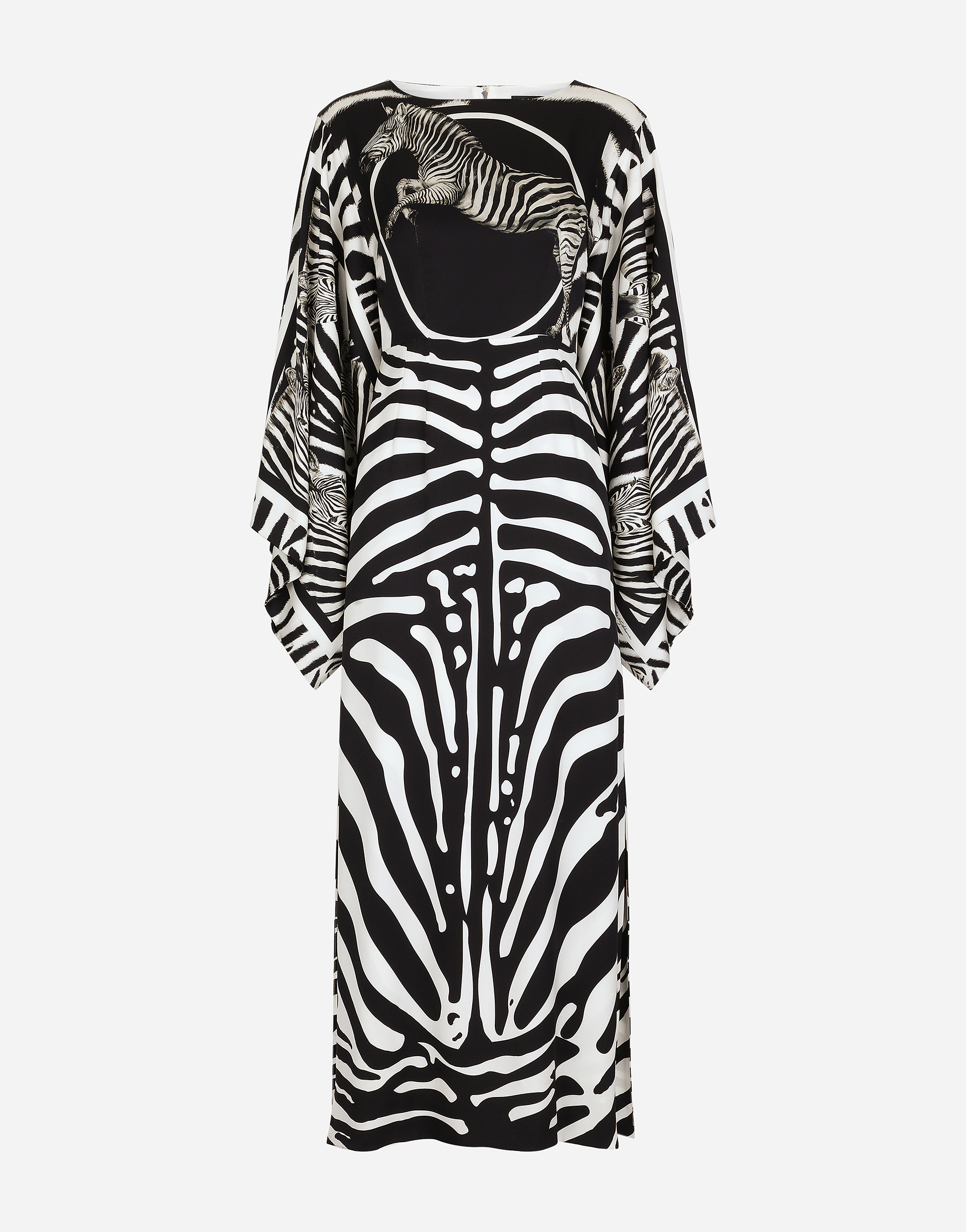 Long zebra-print charmeuse dress in Multicolor