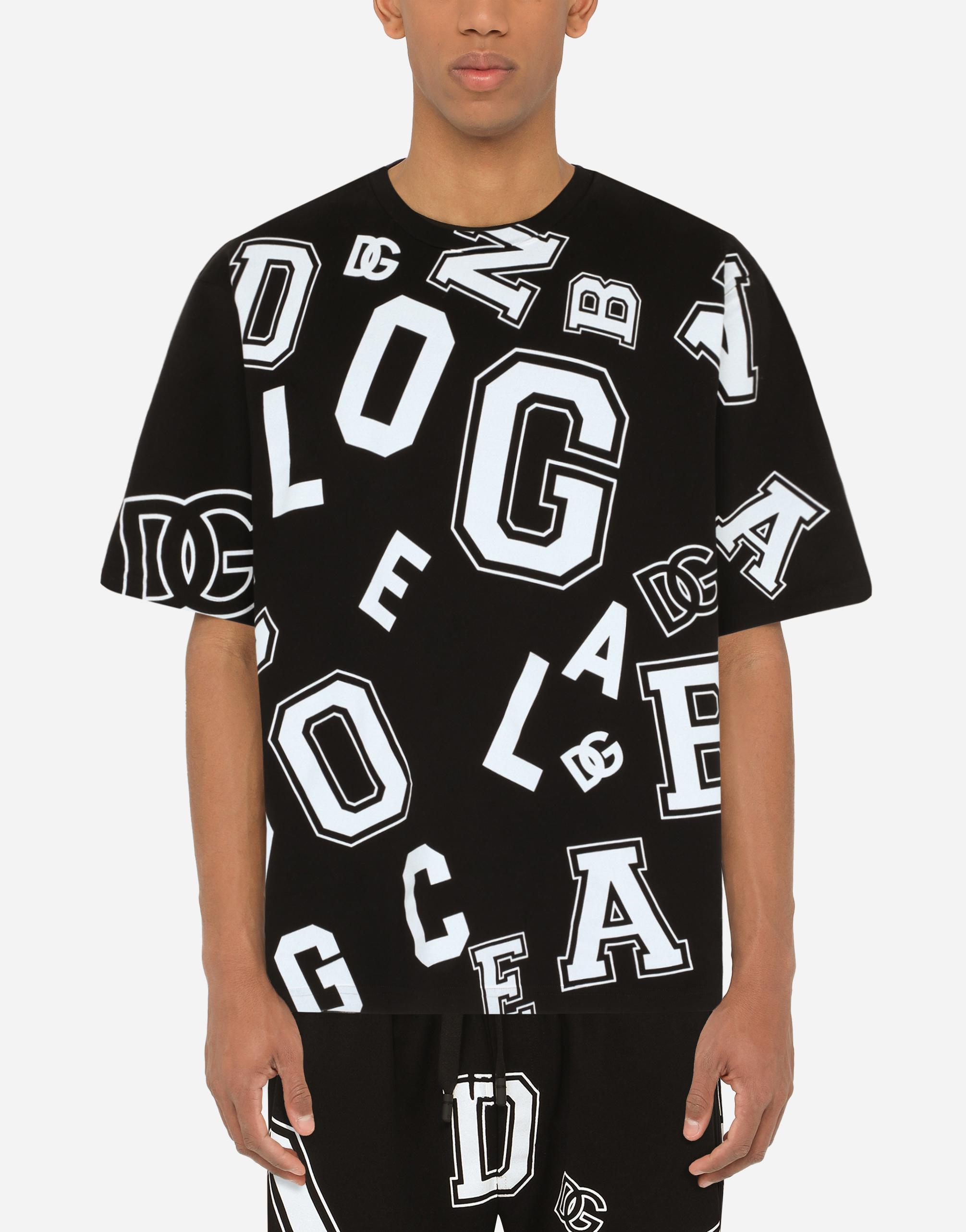 DOLCE & GABBANA COTTON T-SHIRT WITH ALL-OVER DG LOGO PRINT