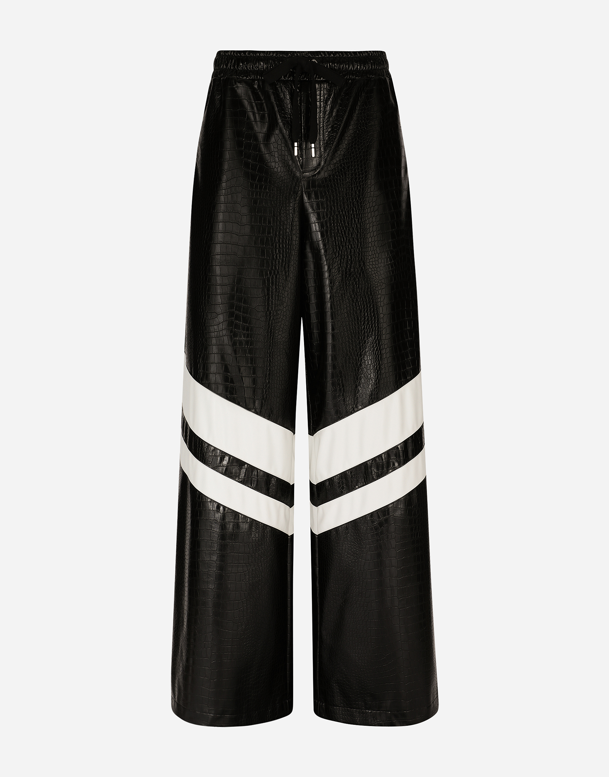 Crocodile-print technical fabric pants in Black
