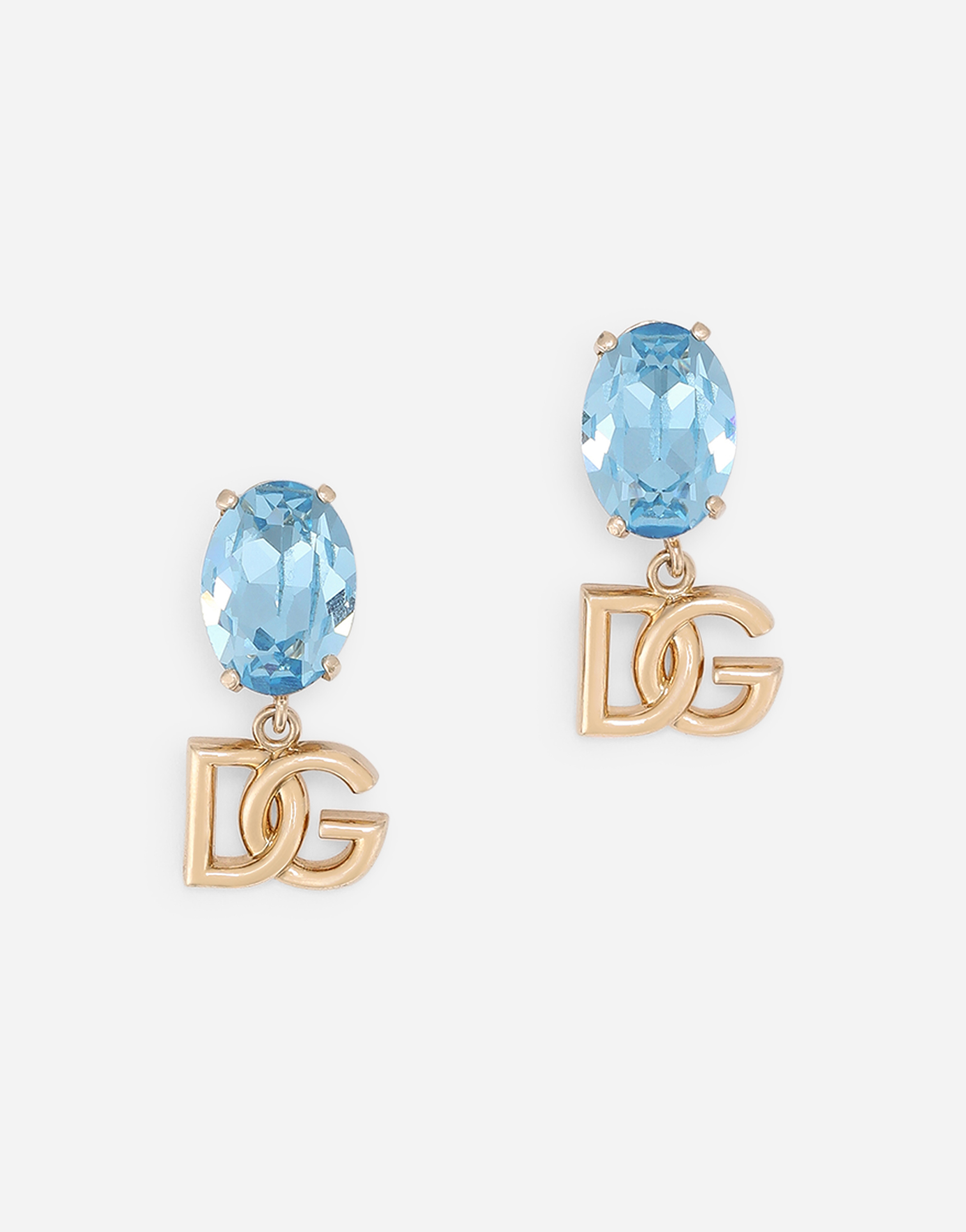 Drop earrings with rhinestones and DG logo in Azure