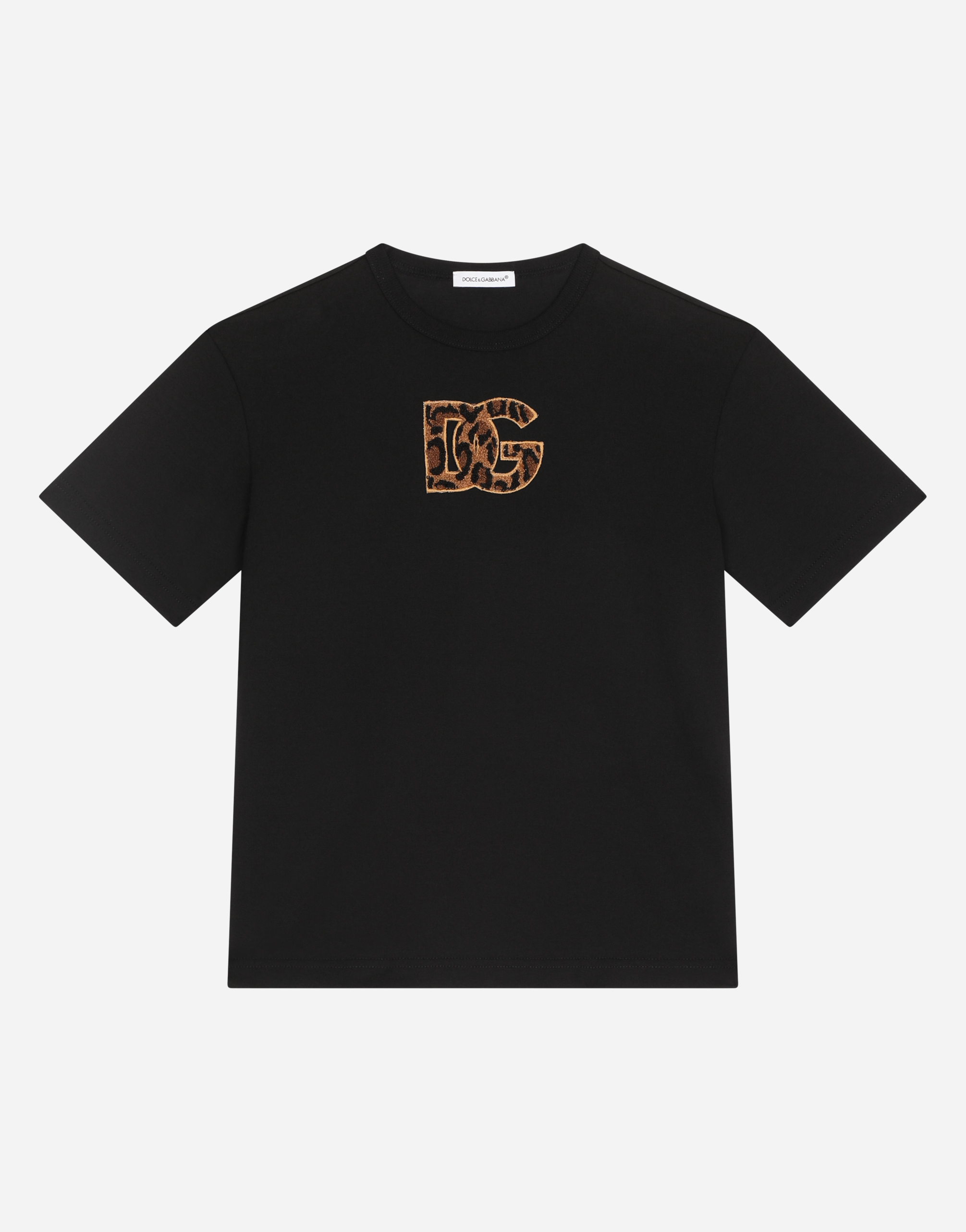 Jersey T-shirt with leopard-design DG patch in Black