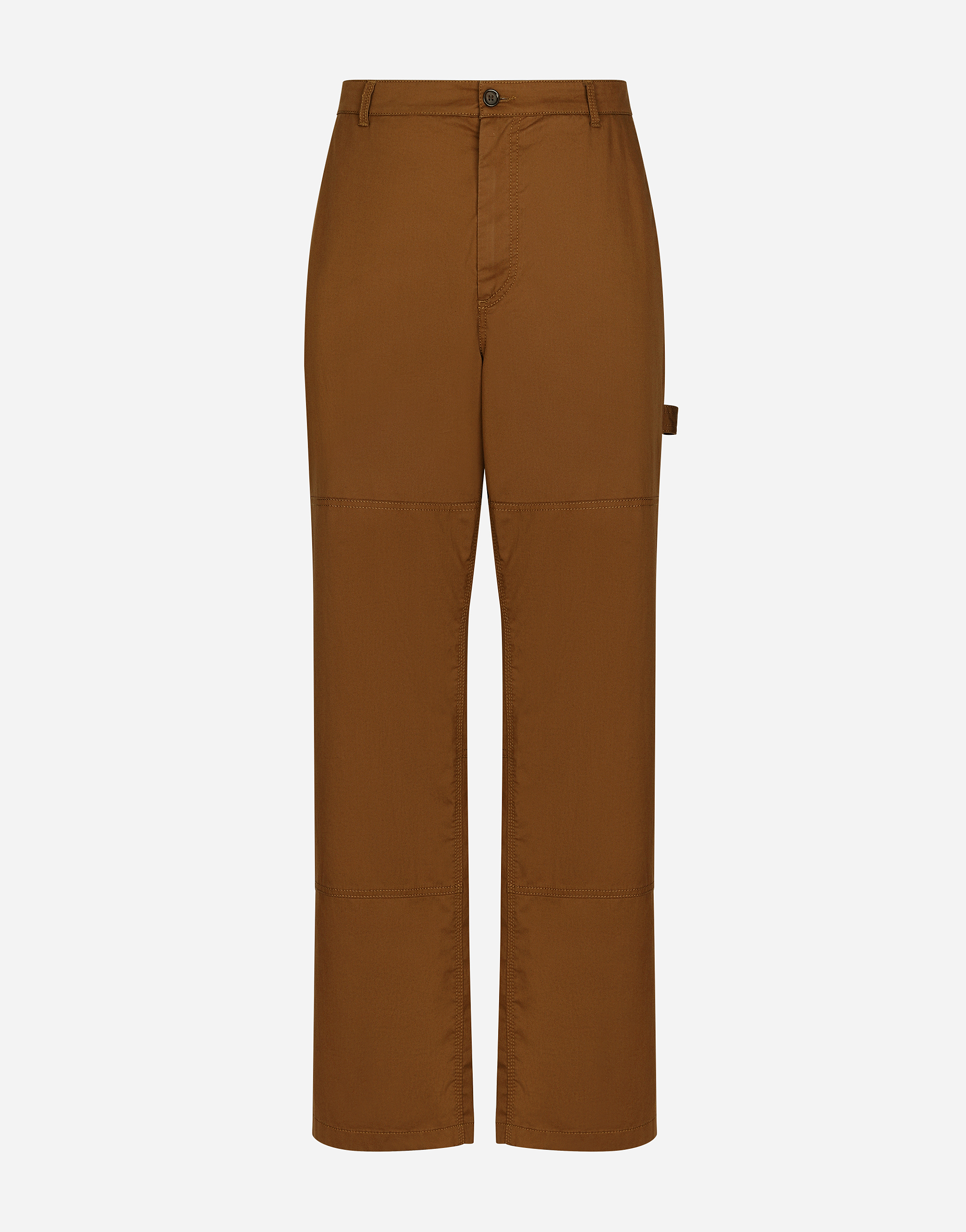 Stretch cotton worker pants with brand plate in Brown