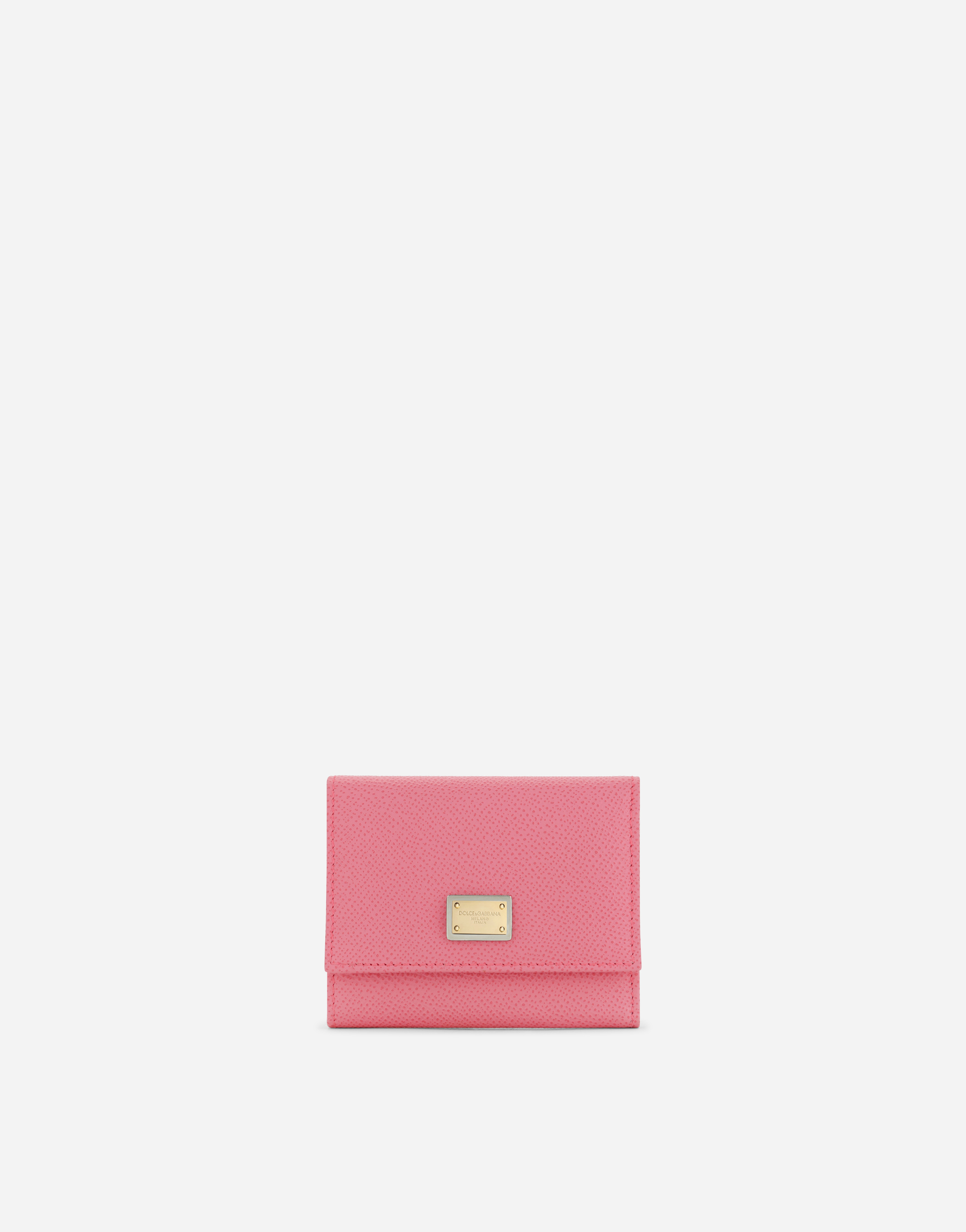Calfskin wallet with branded plate in Pink