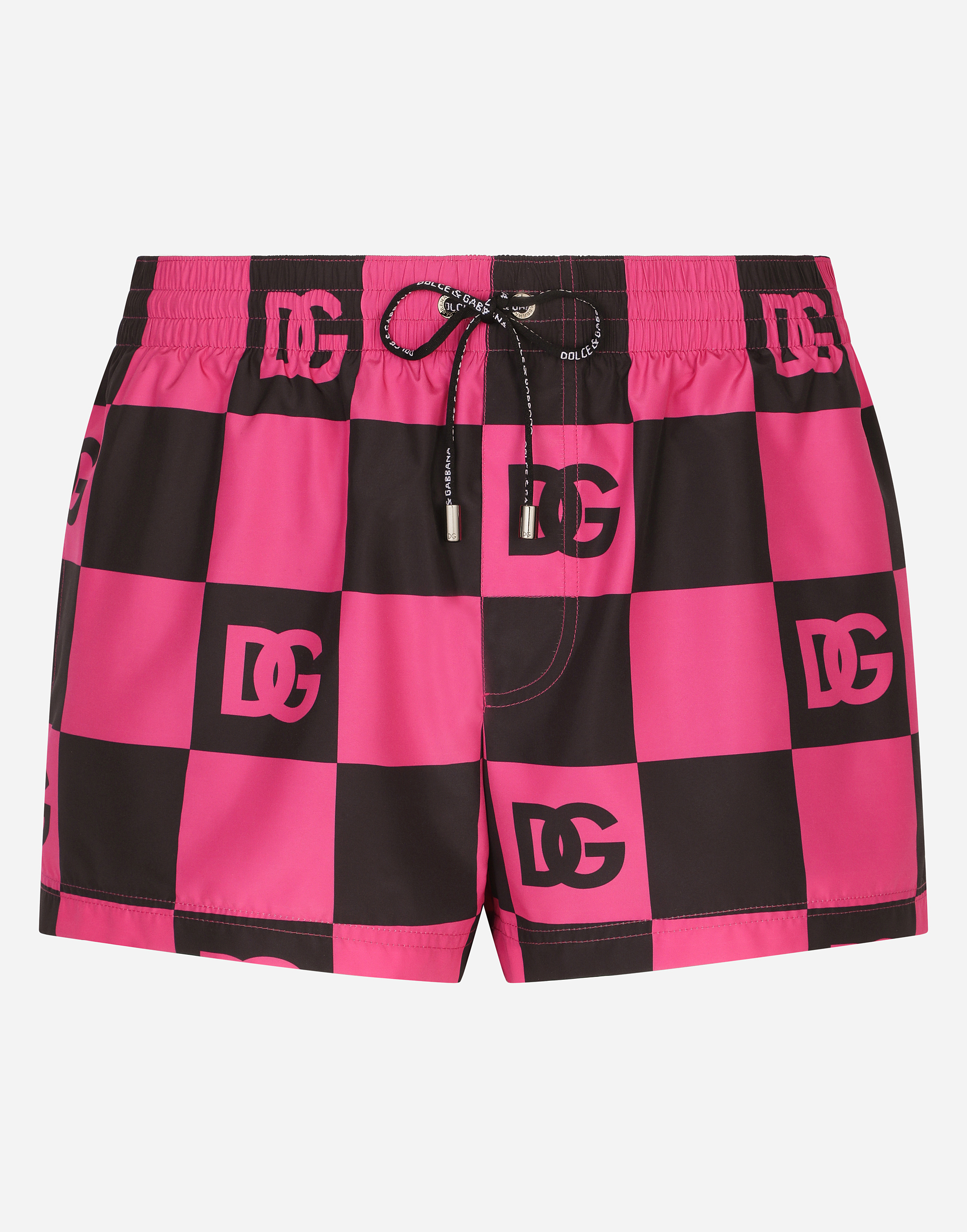 Damier-print short swim trunks with DG logo in Multicolor