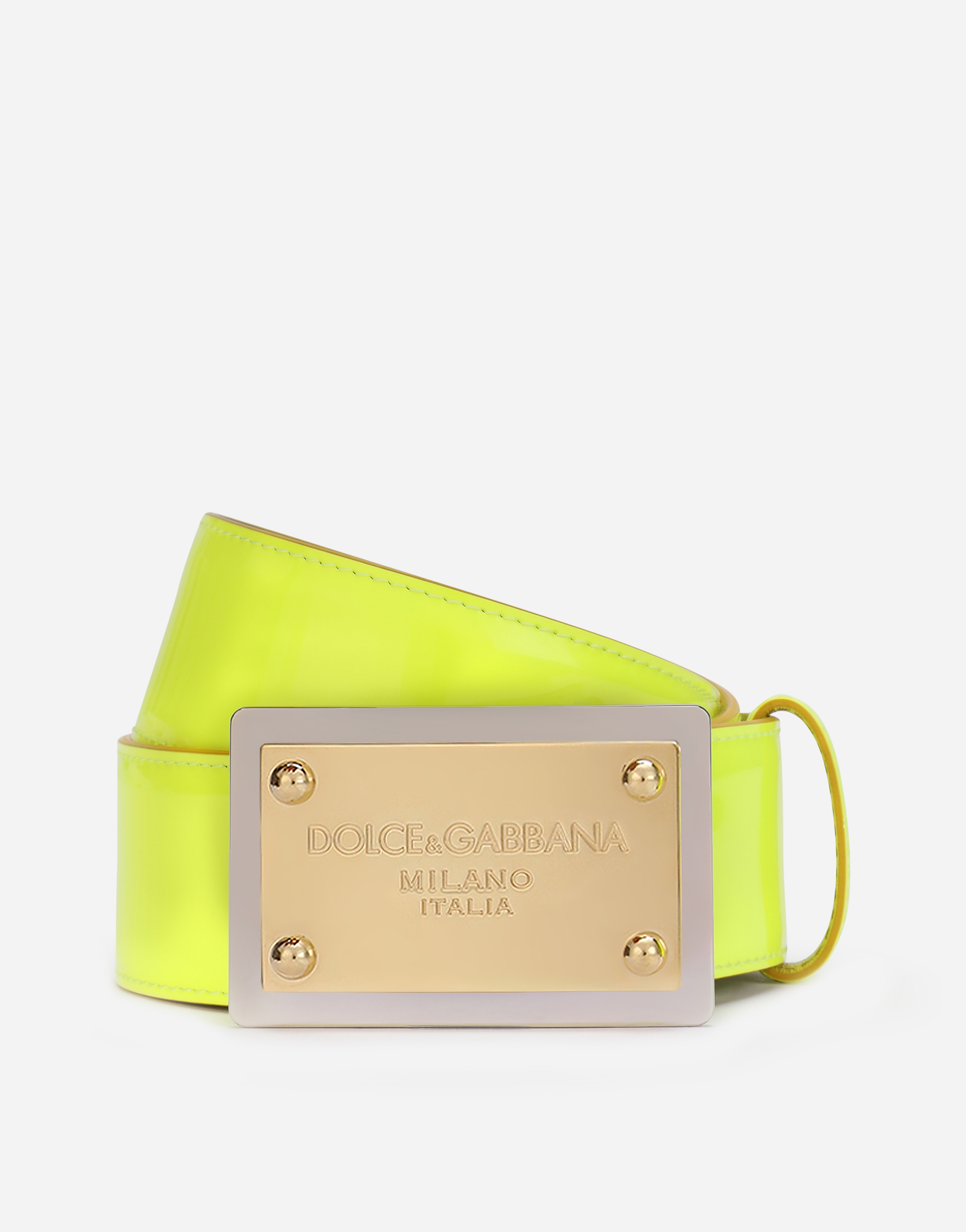 Neon patent leather belt in Yellow