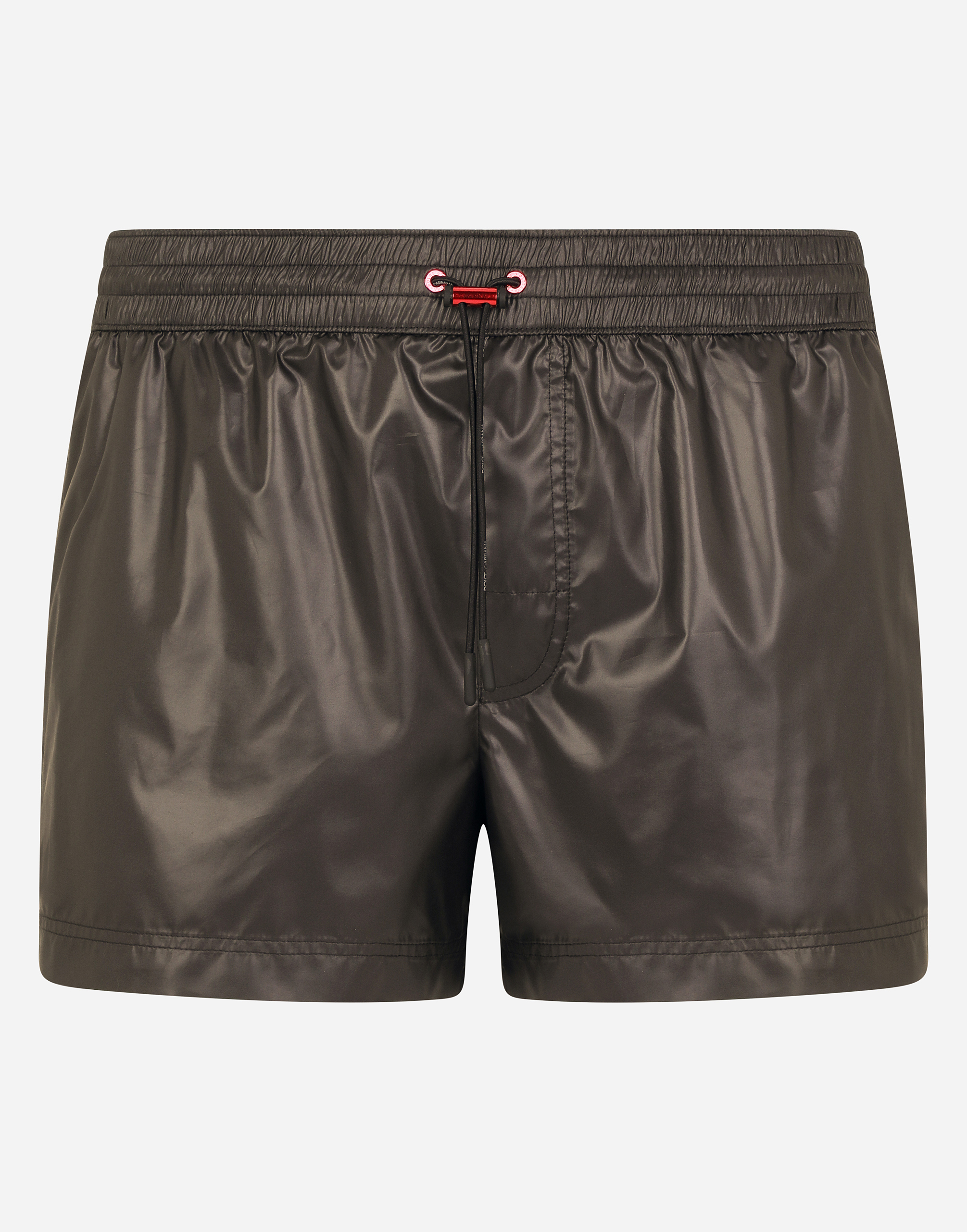 Short swim trunks with side bands in Black