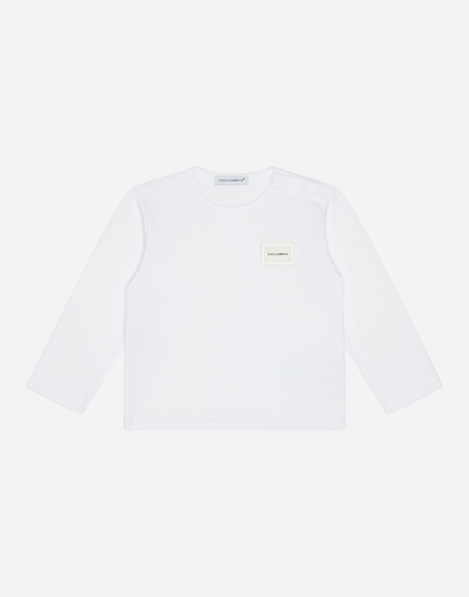 Dolce & Gabbana Babies' Long-sleeved Jersey T-shirt With Plate In White