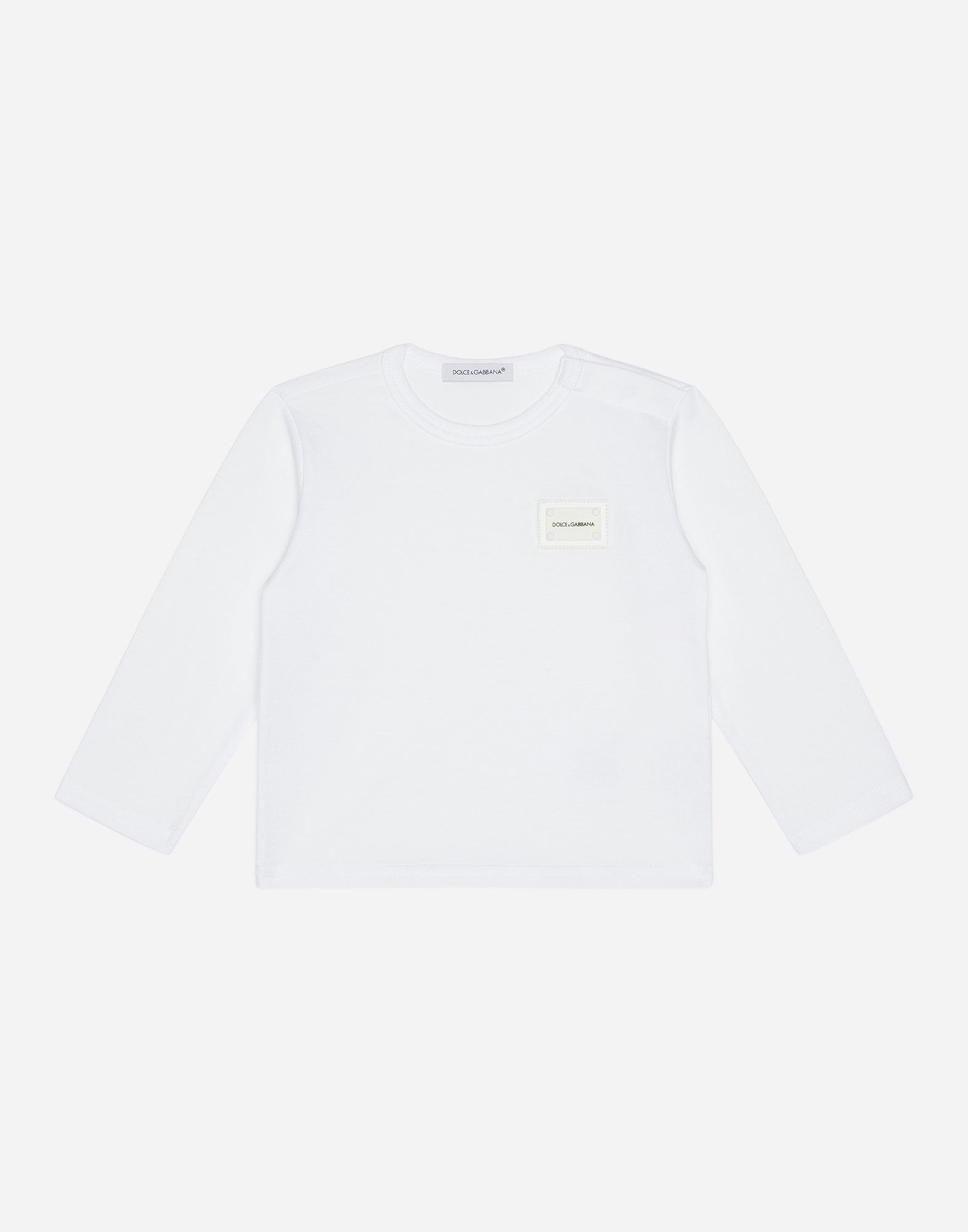 Long-sleeved jersey t-shirt with plate in White
