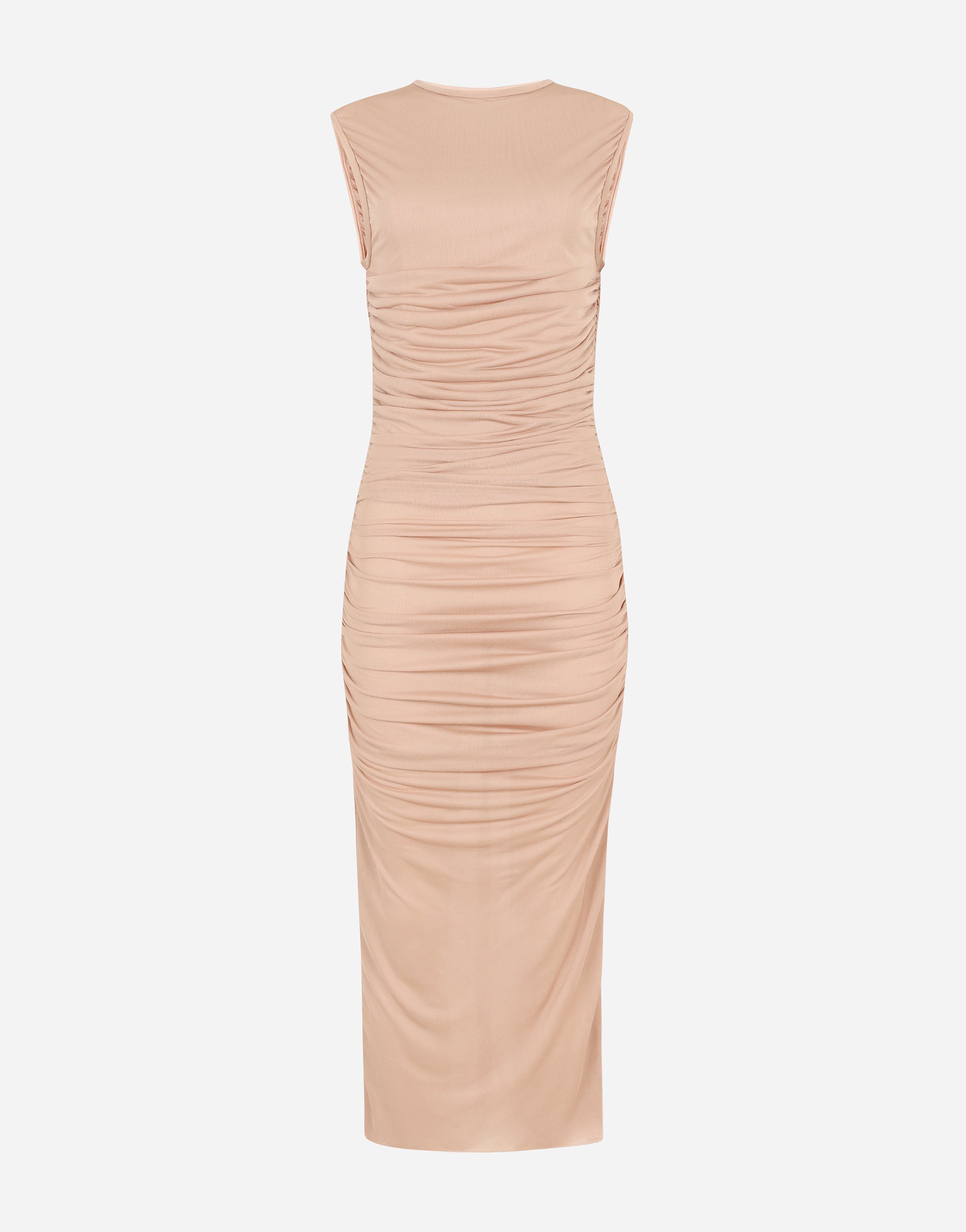 Jersey calf-length dress with draping in Beige