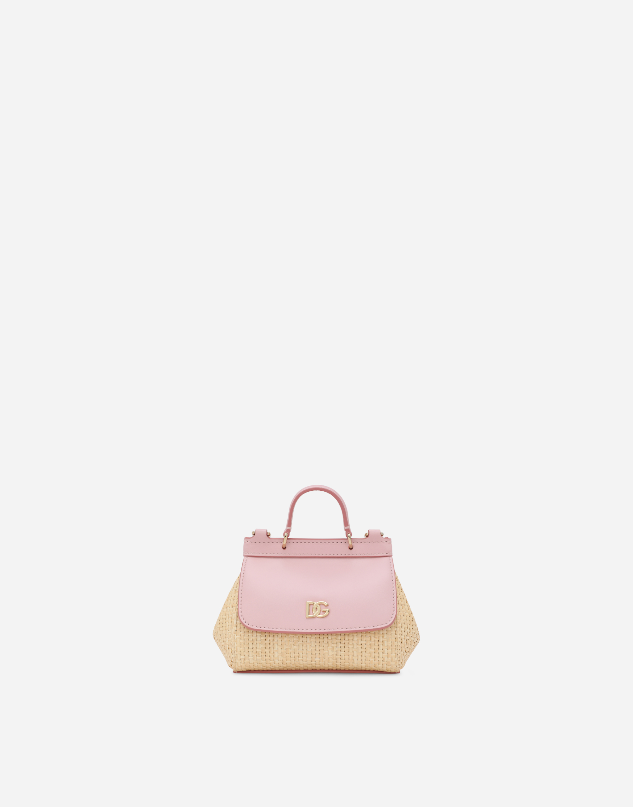Calfskin and raffia mini Sicily bag in Pink
