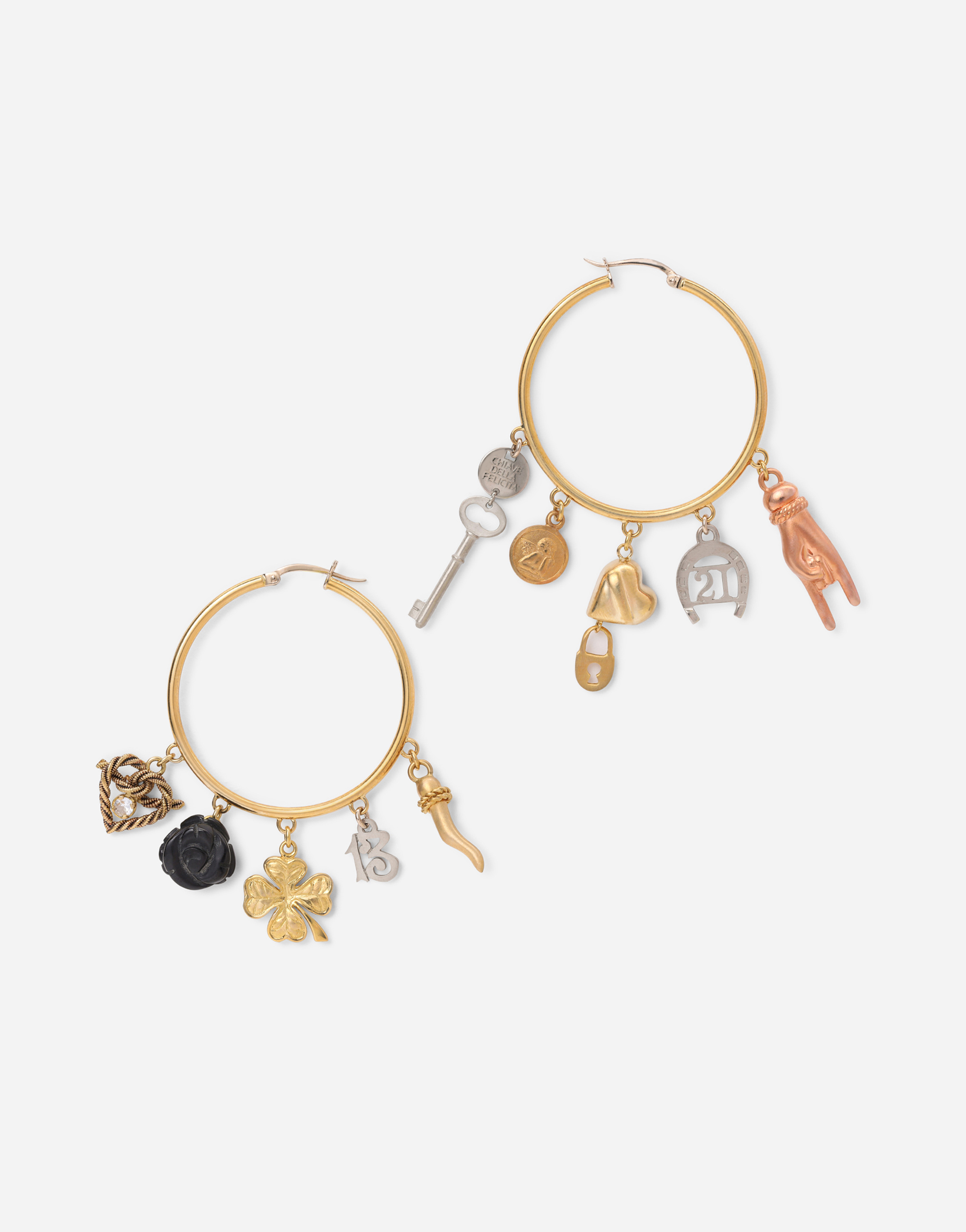 Good Luck earrings in 18kt yellow, white and red gold with lucky charms in Multicolor