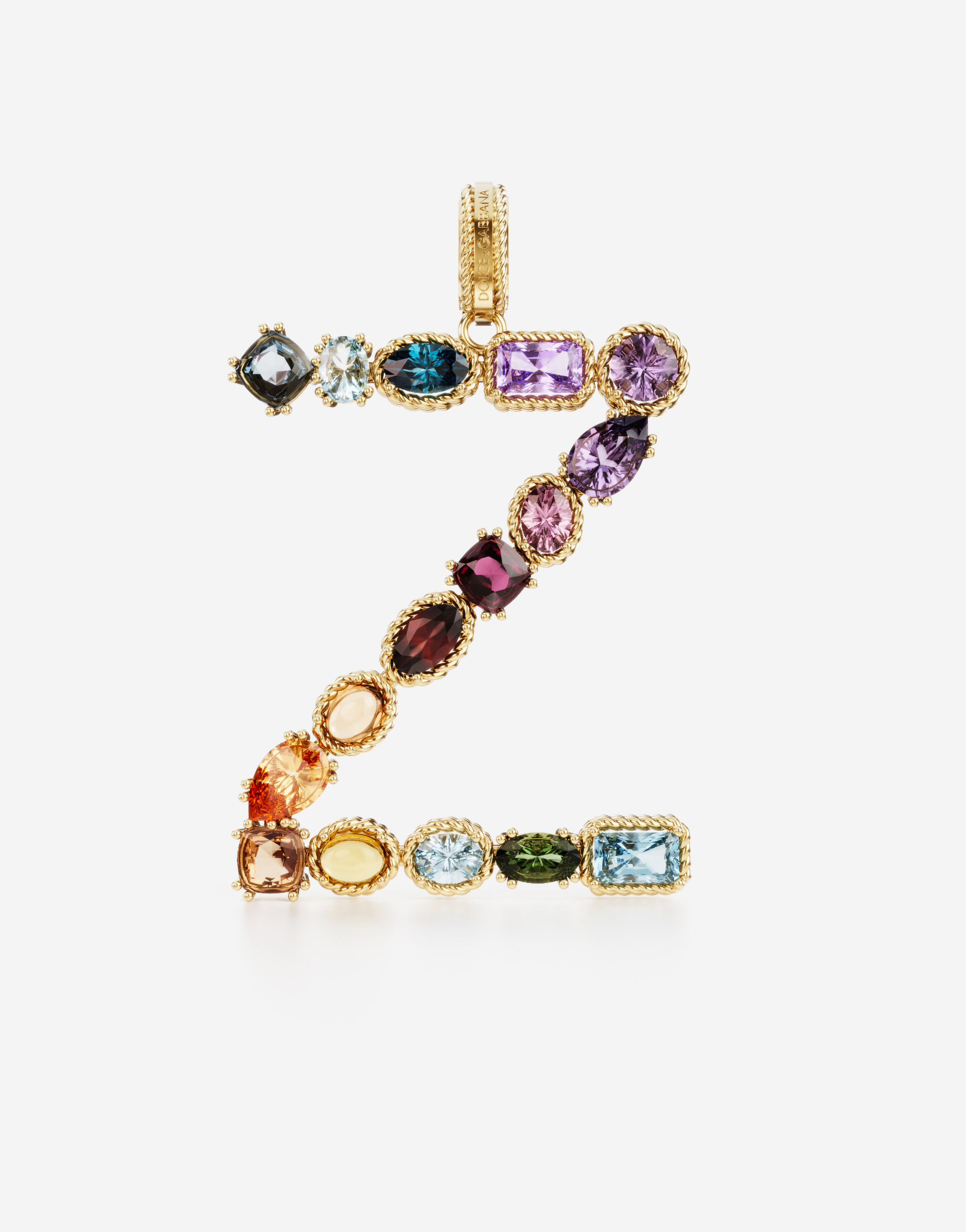 Rainbow alphabet Z 18 kt yellow gold charm with multicolor fine gems in Gold