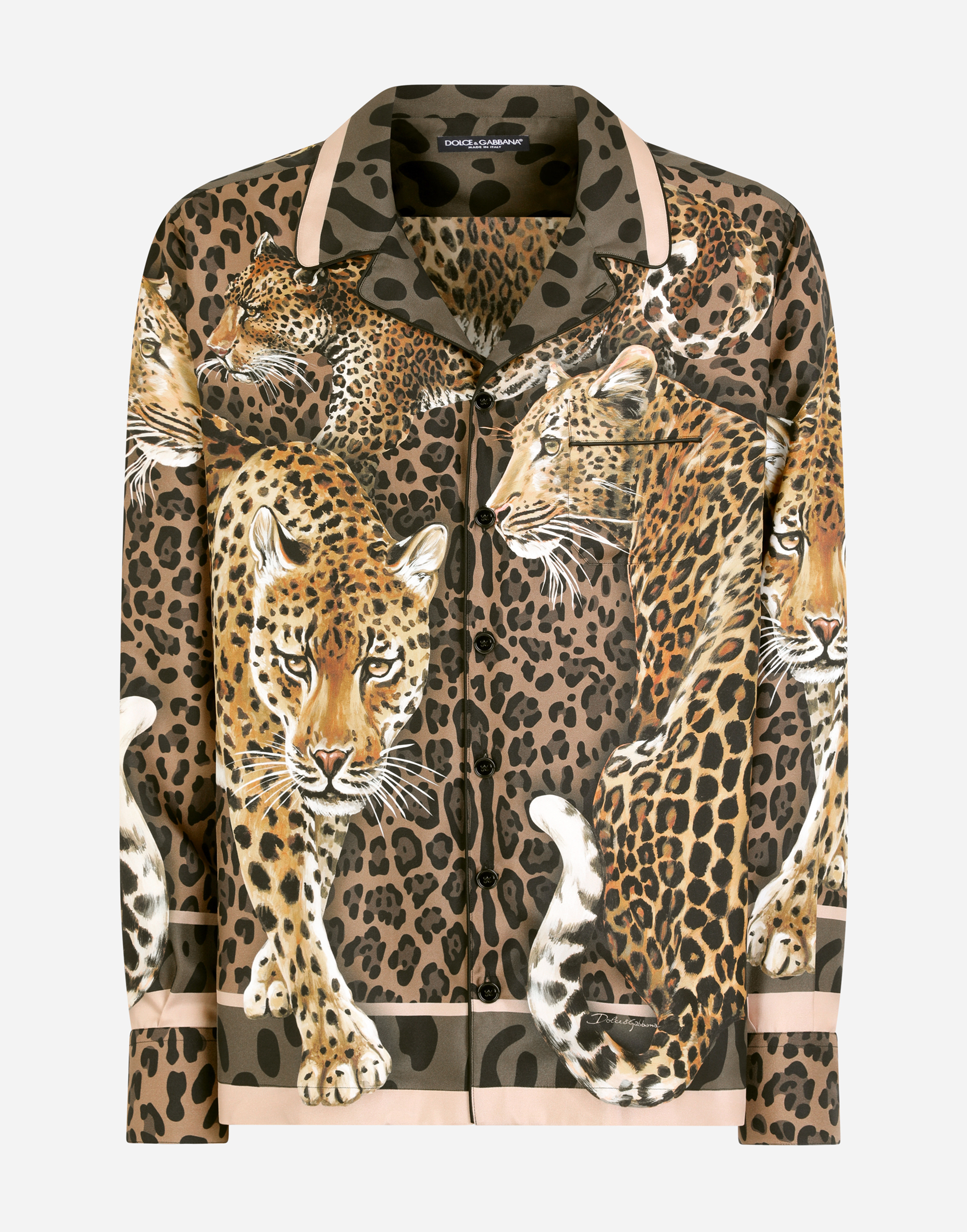 Silk pajama shirt with leopard print in Multicolor