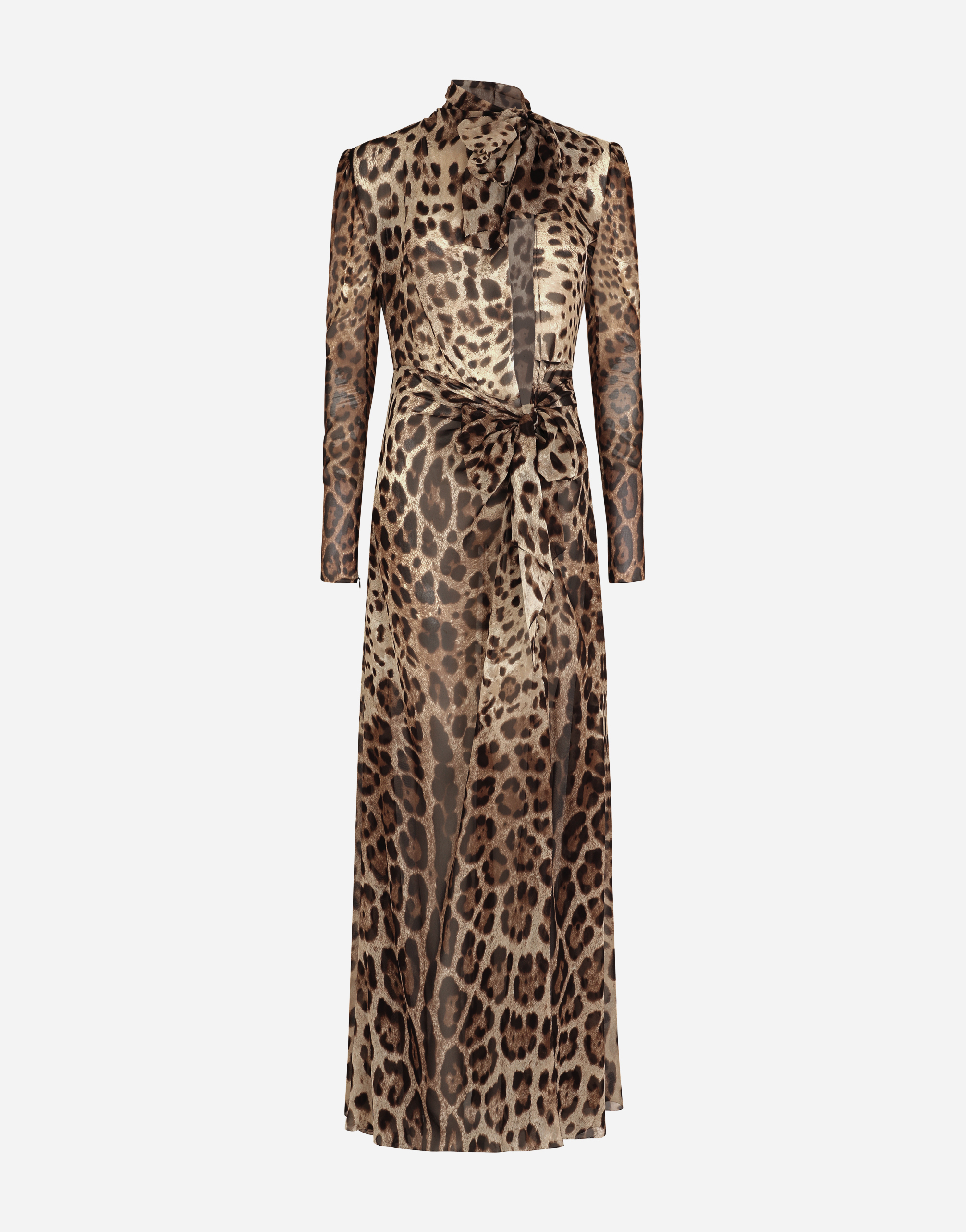 Georgette dress with leopard print and tie details in Animal Print