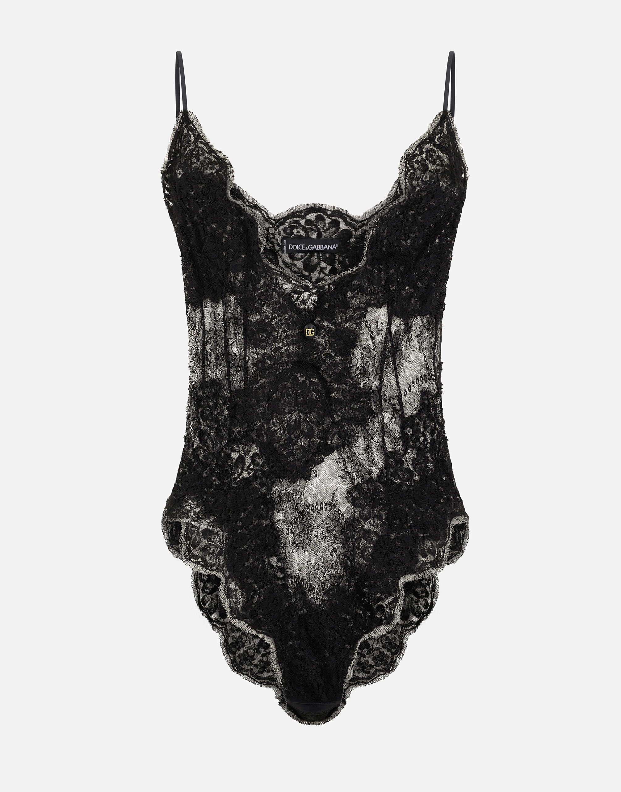 Lace bodysuit with plunging neckline in Black
