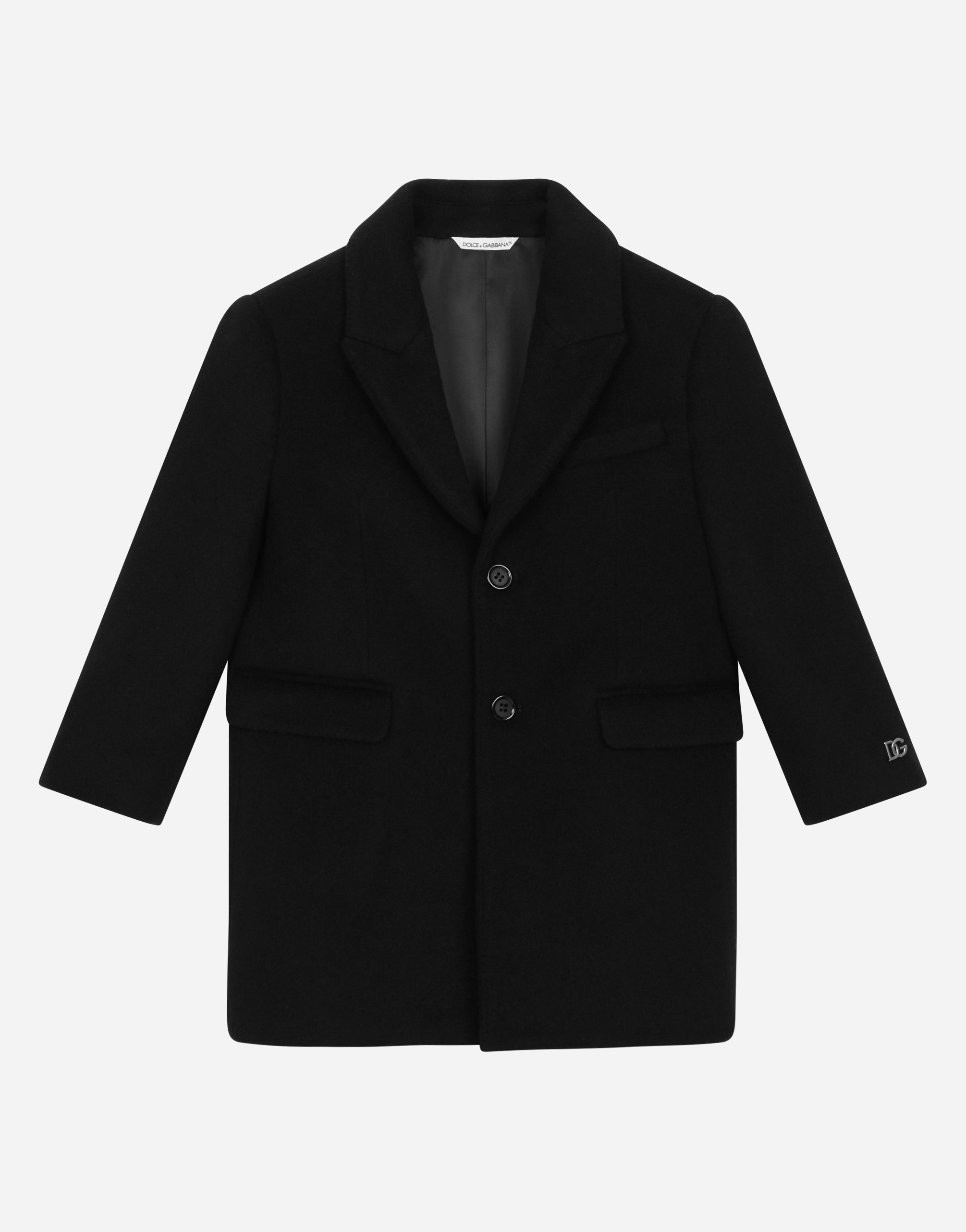 Single-breasted baize coat with DG logo in Black