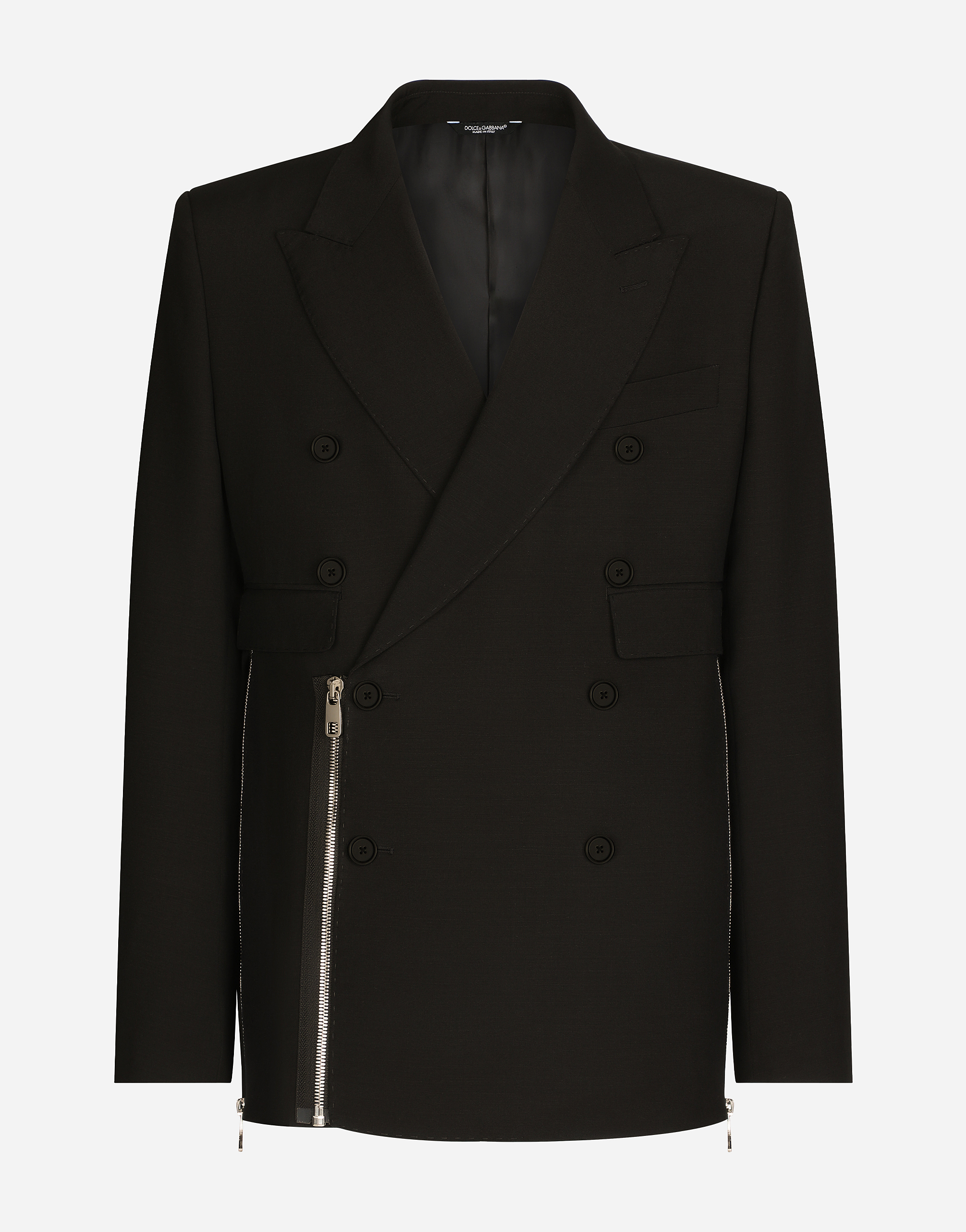 Double-breasted Sicilia-fit wool jacket with zipped details in Black