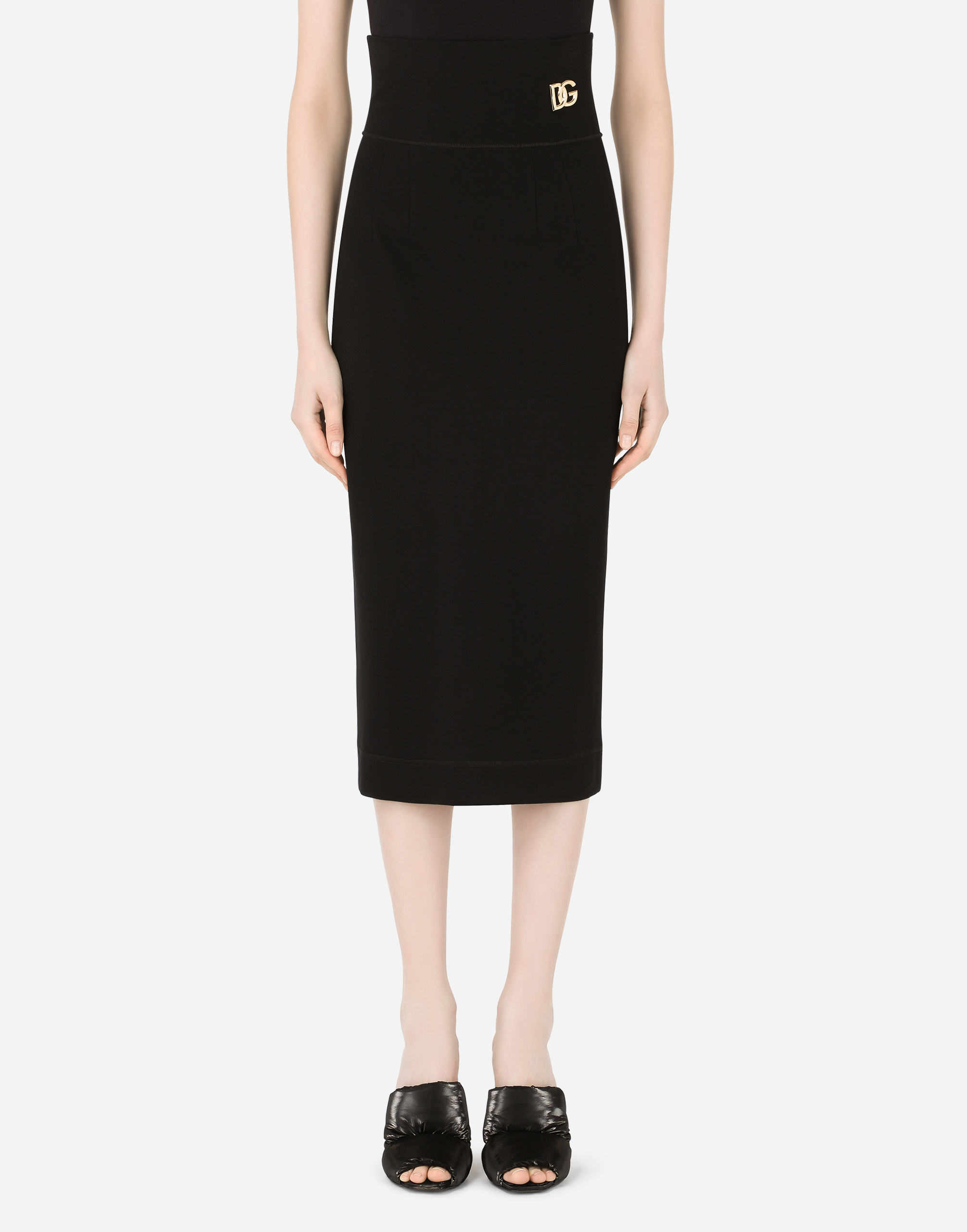 Jersey pencil skirt with DG embellishment in Black