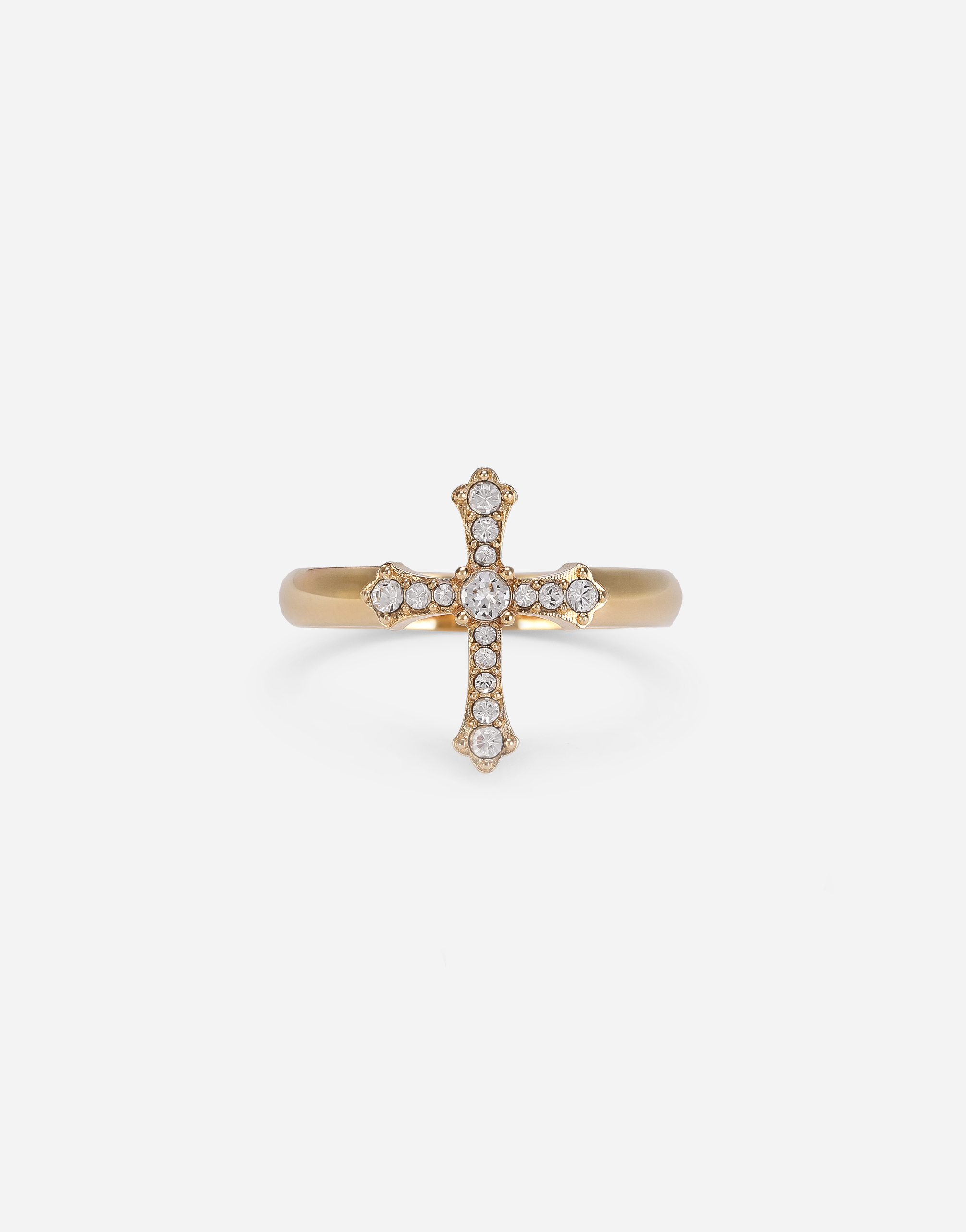 Ring with cross and crystals in Gold