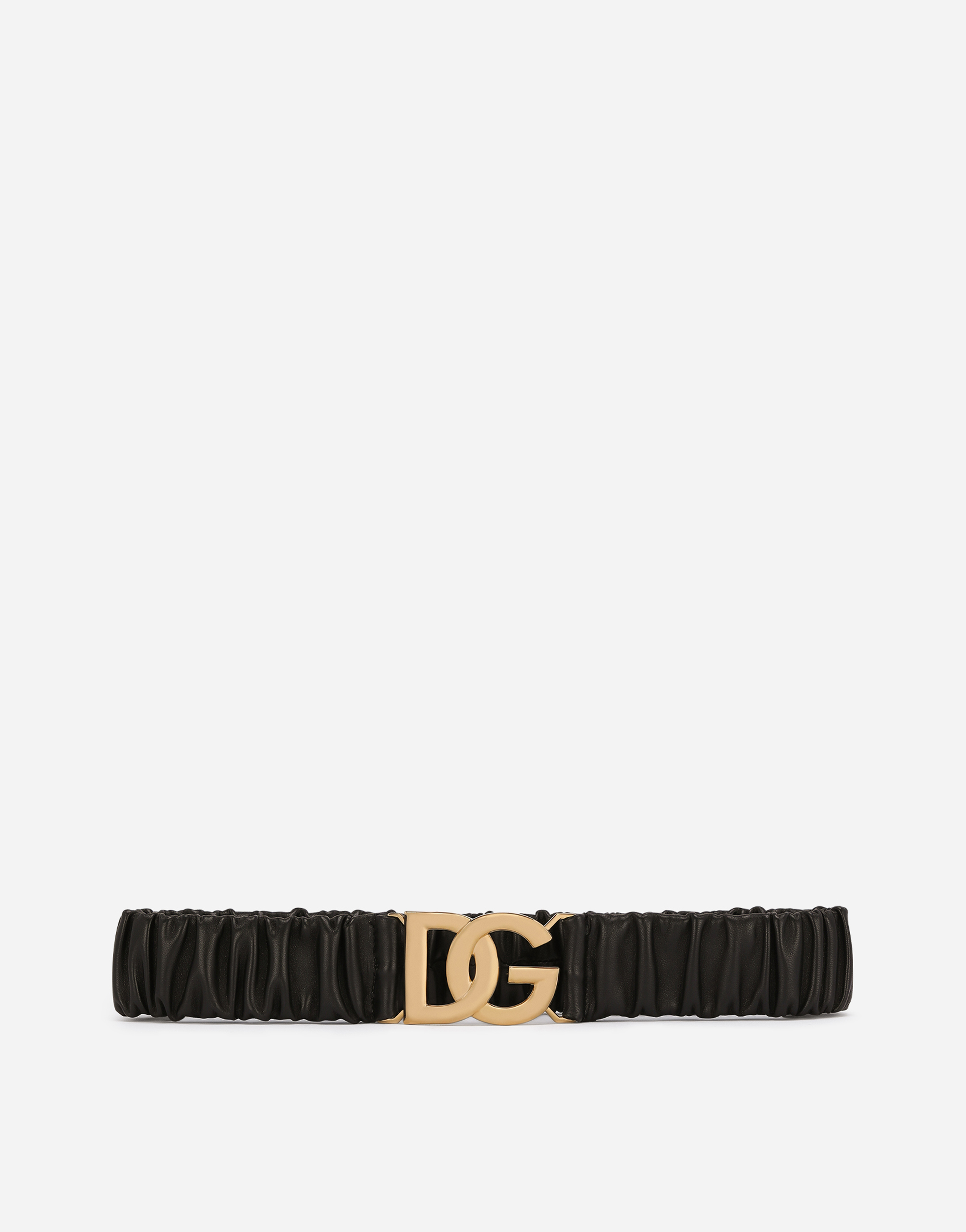 Elasticated and gathered nappa leather belt with DG logo in Black