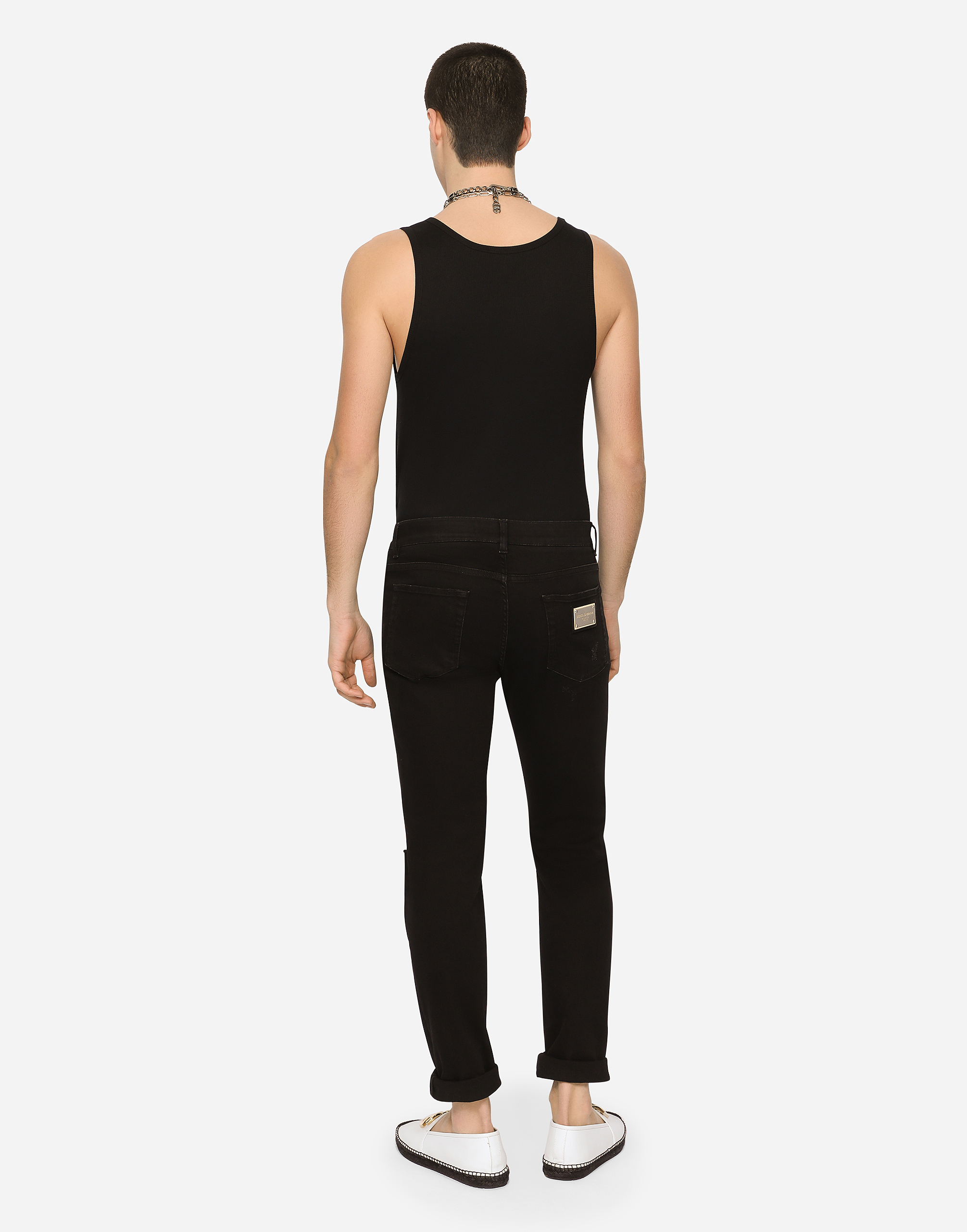Fine-rib cotton jersey singlet with DG patch in Black