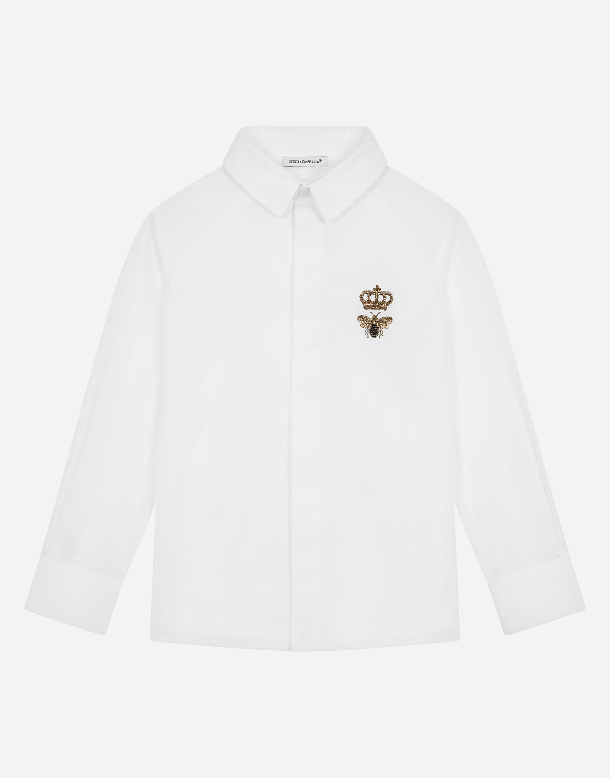 Poplin shirt with bee and crown embellishment in White