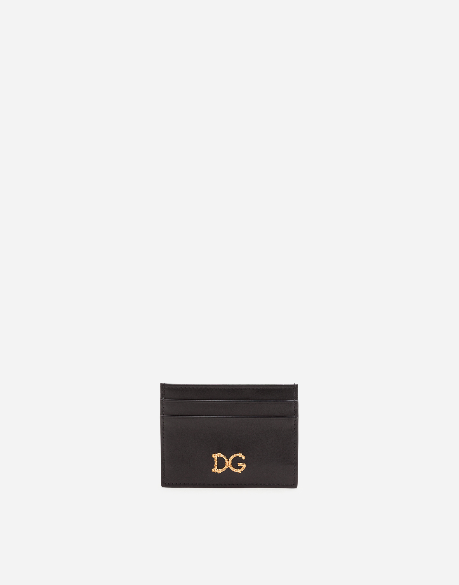 Calfskin credit card holder with baroque DG in Black