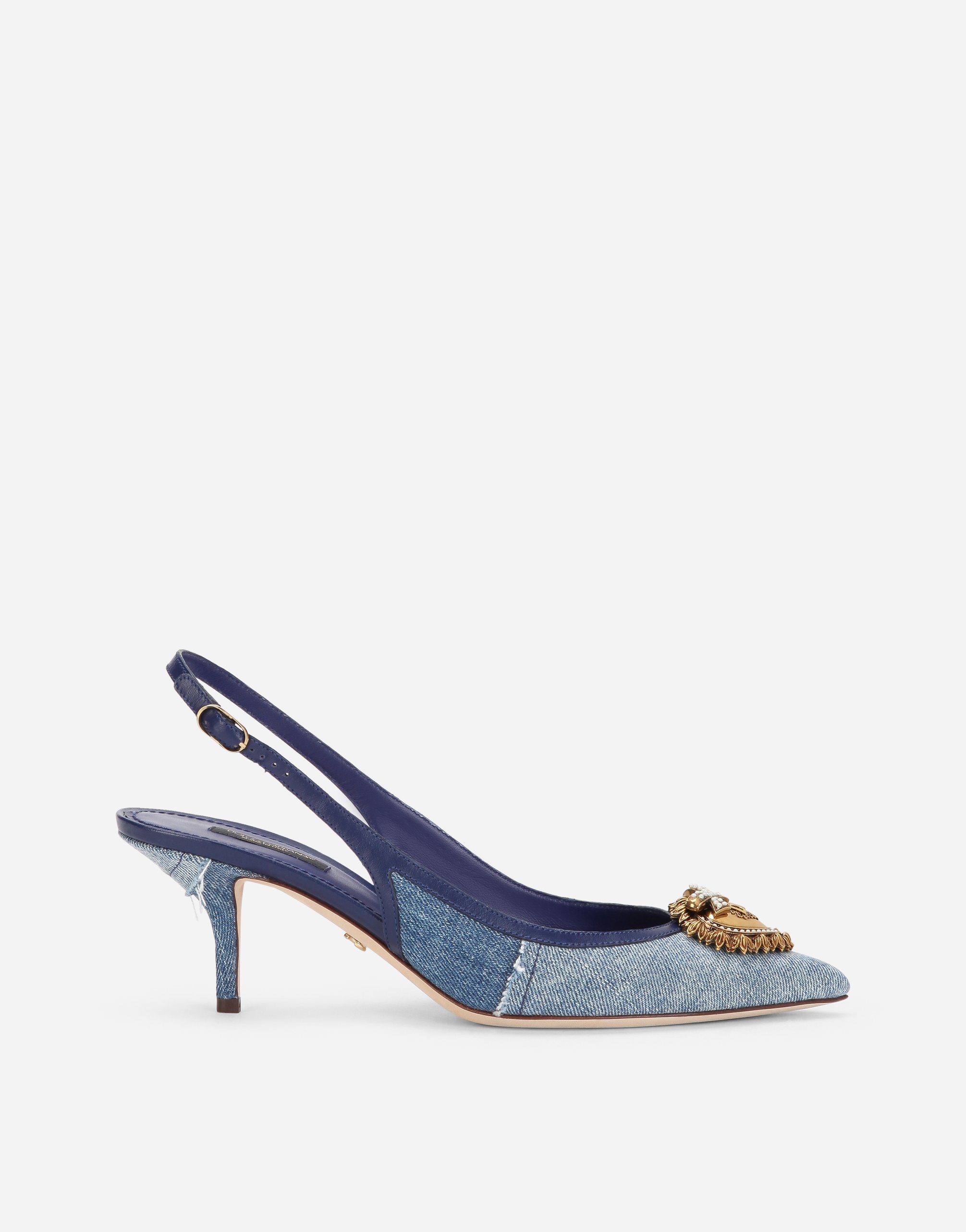 Damen Schuhe Absätze Pumps Dolce & Gabbana Slingback Devotion aus denim-patchwork in Blau 