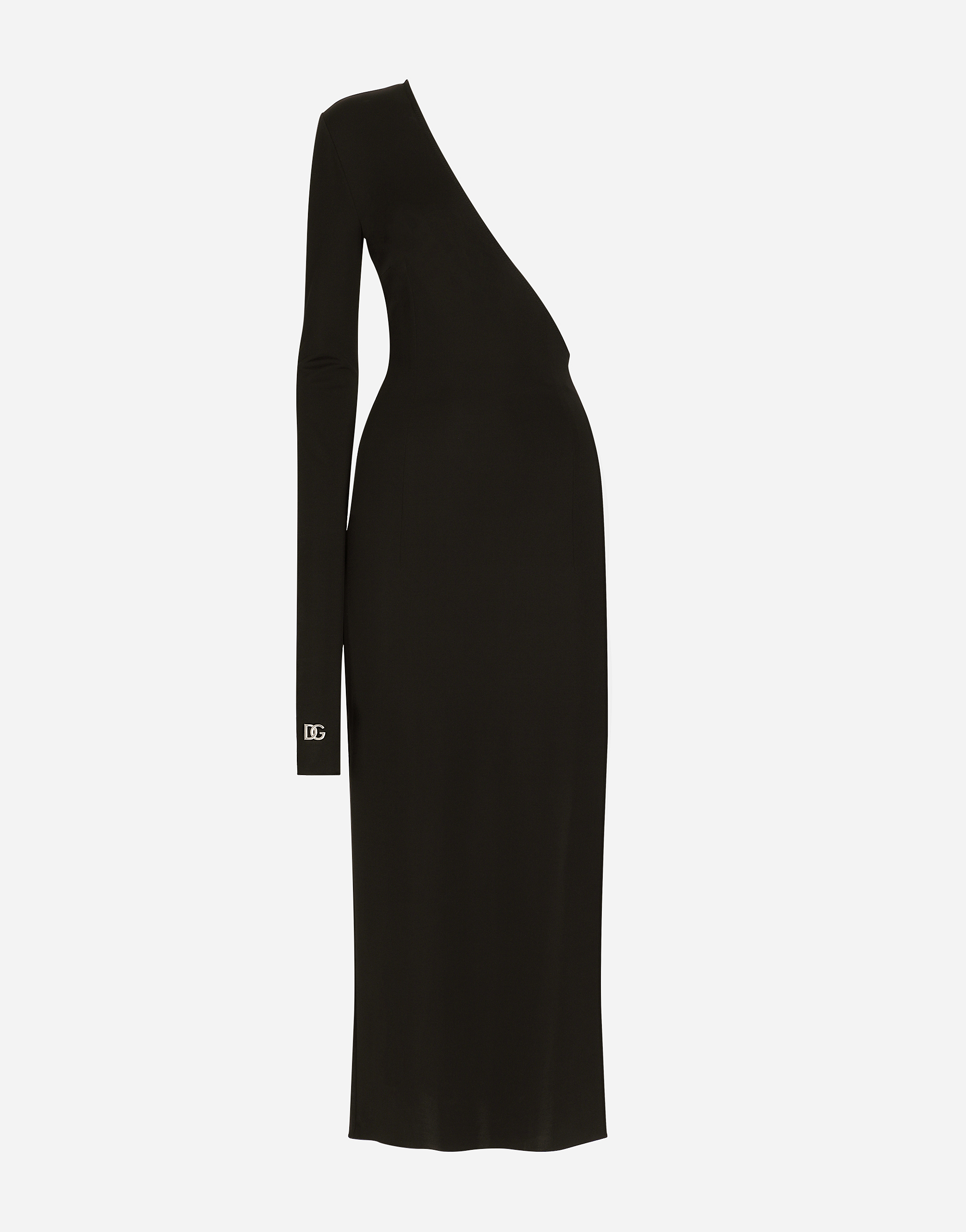 One-shoulder jersey dress with detached sleeve detail in Black