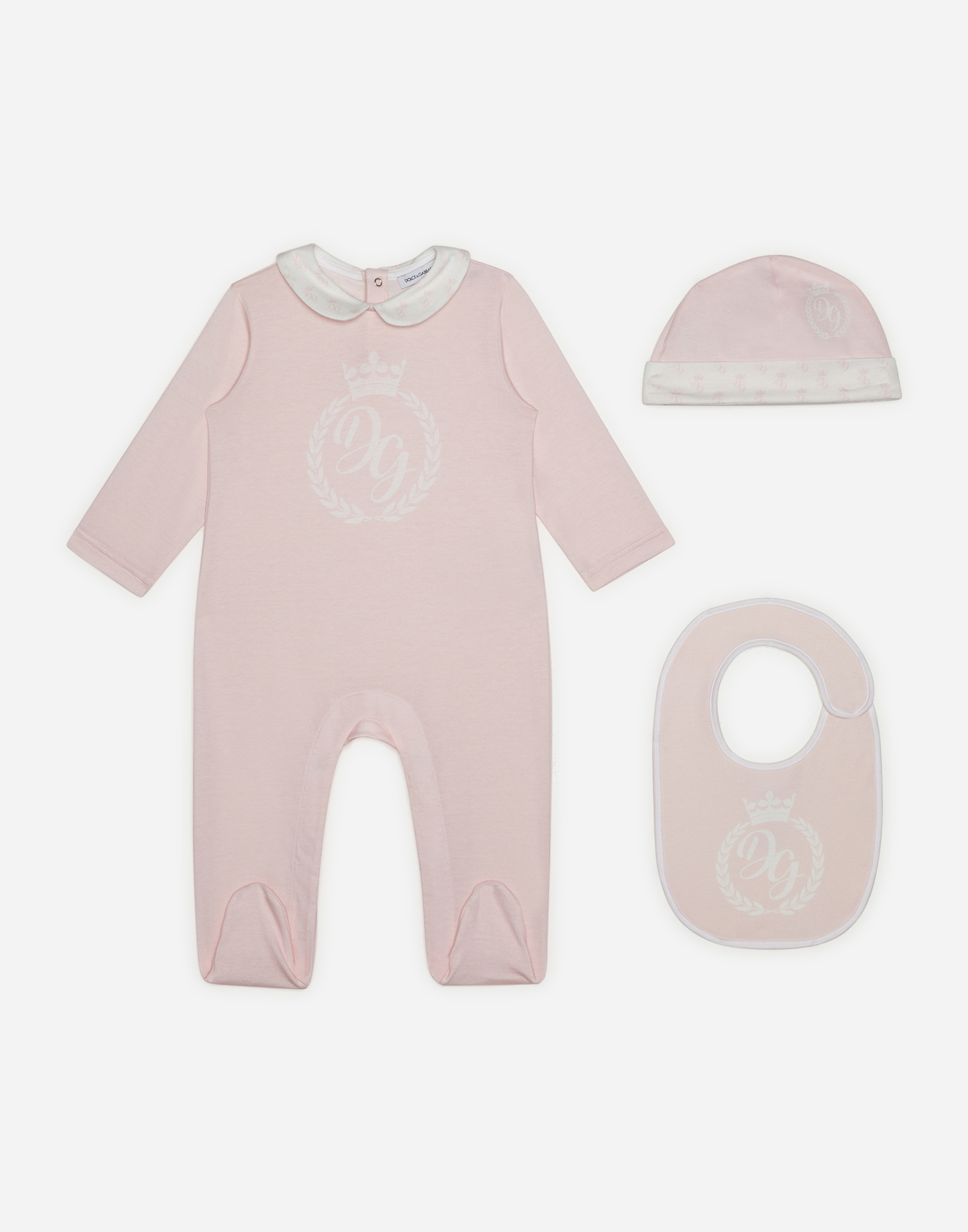 Dolce & Gabbana Babies' 3 Piece Gift Set In Jersey With Pink Dg Print