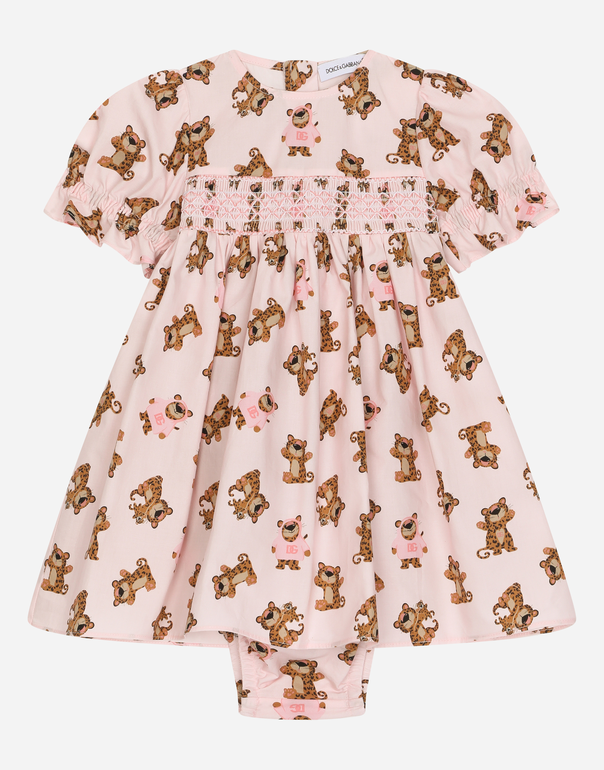 Dolce & Gabbana Poplin Dress With Baby Leopard Print In Pink