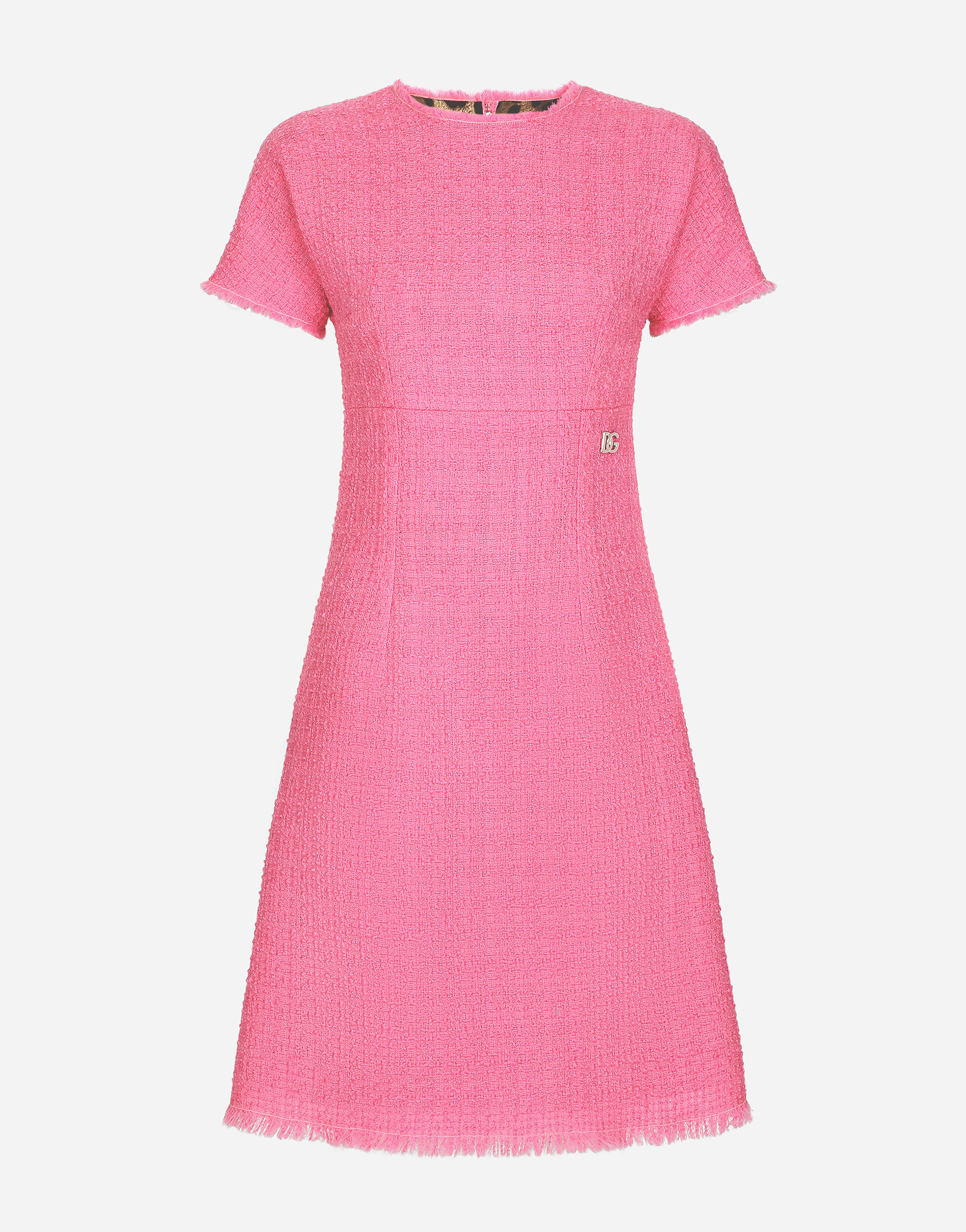 Raschel tweed calf-length dress with DG logo in Pink