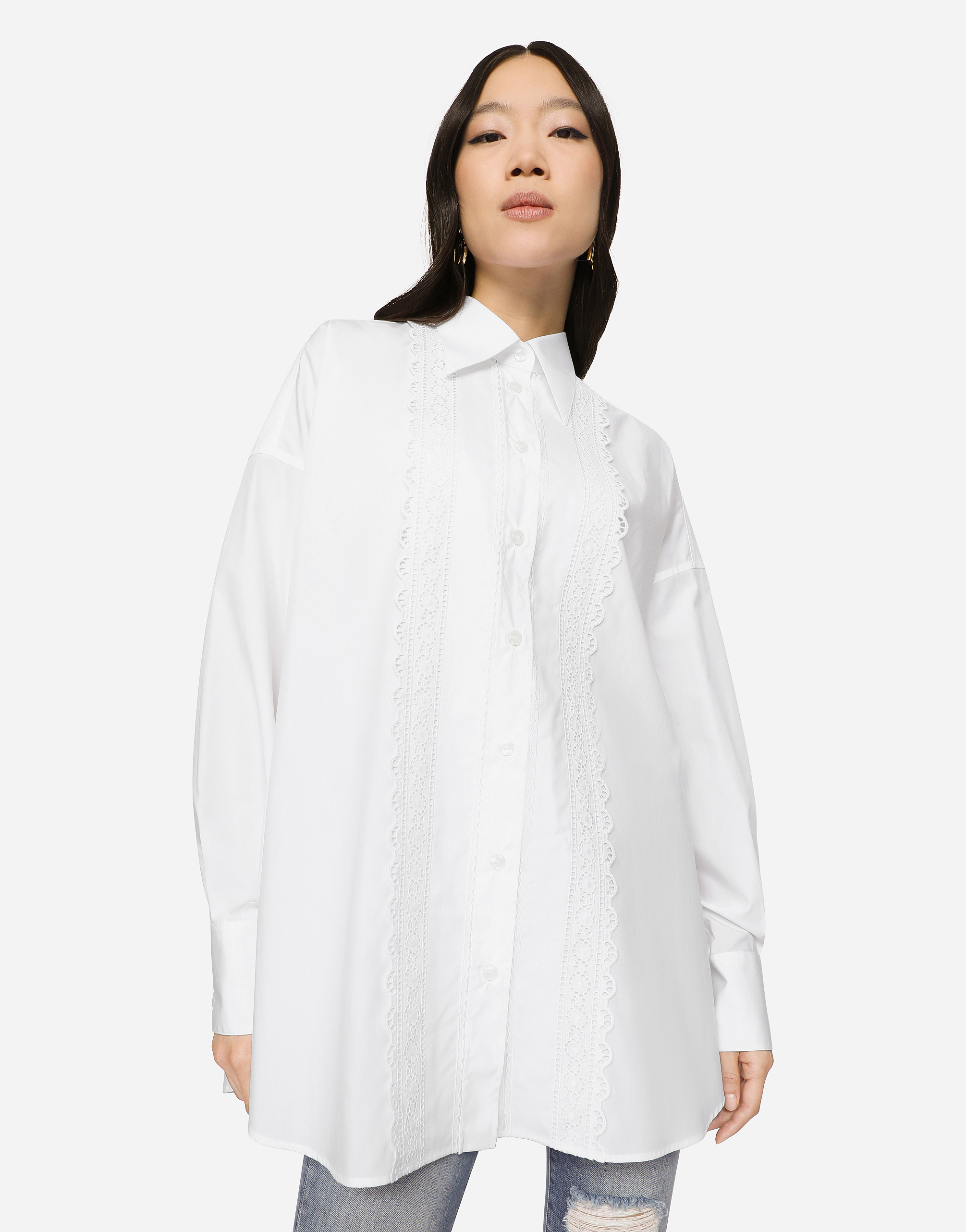 Cotton shirt with broderie anglaise detailing