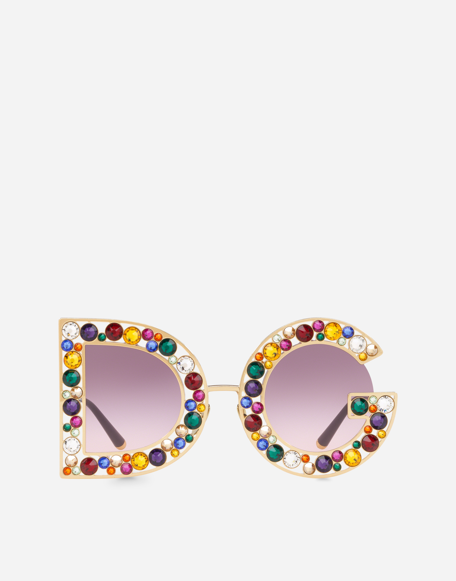DG Crystal sunglasses in Shiny Gold and Leo Multicolor Crystals