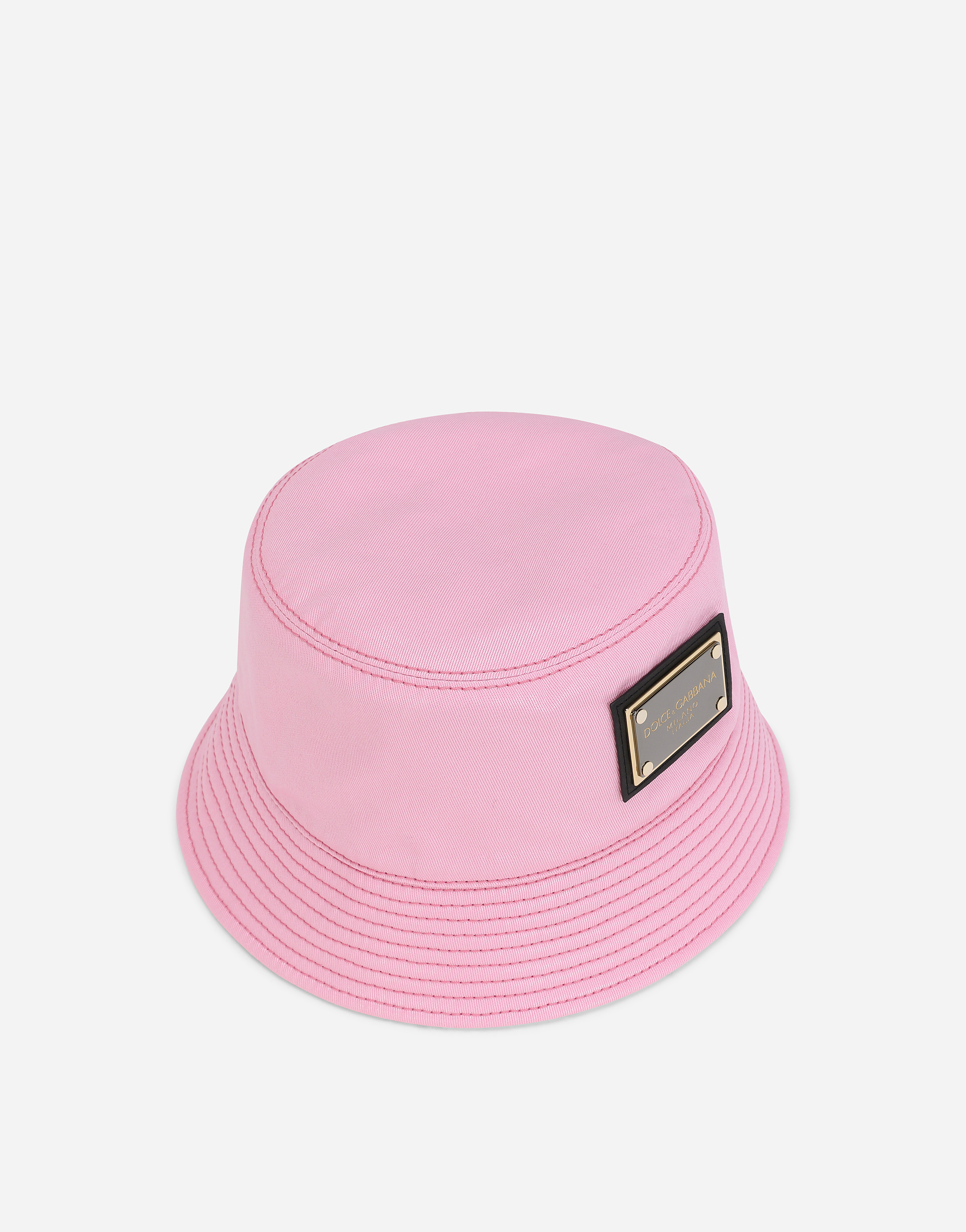 Coated cotton bucket hat with plate in Multicolor