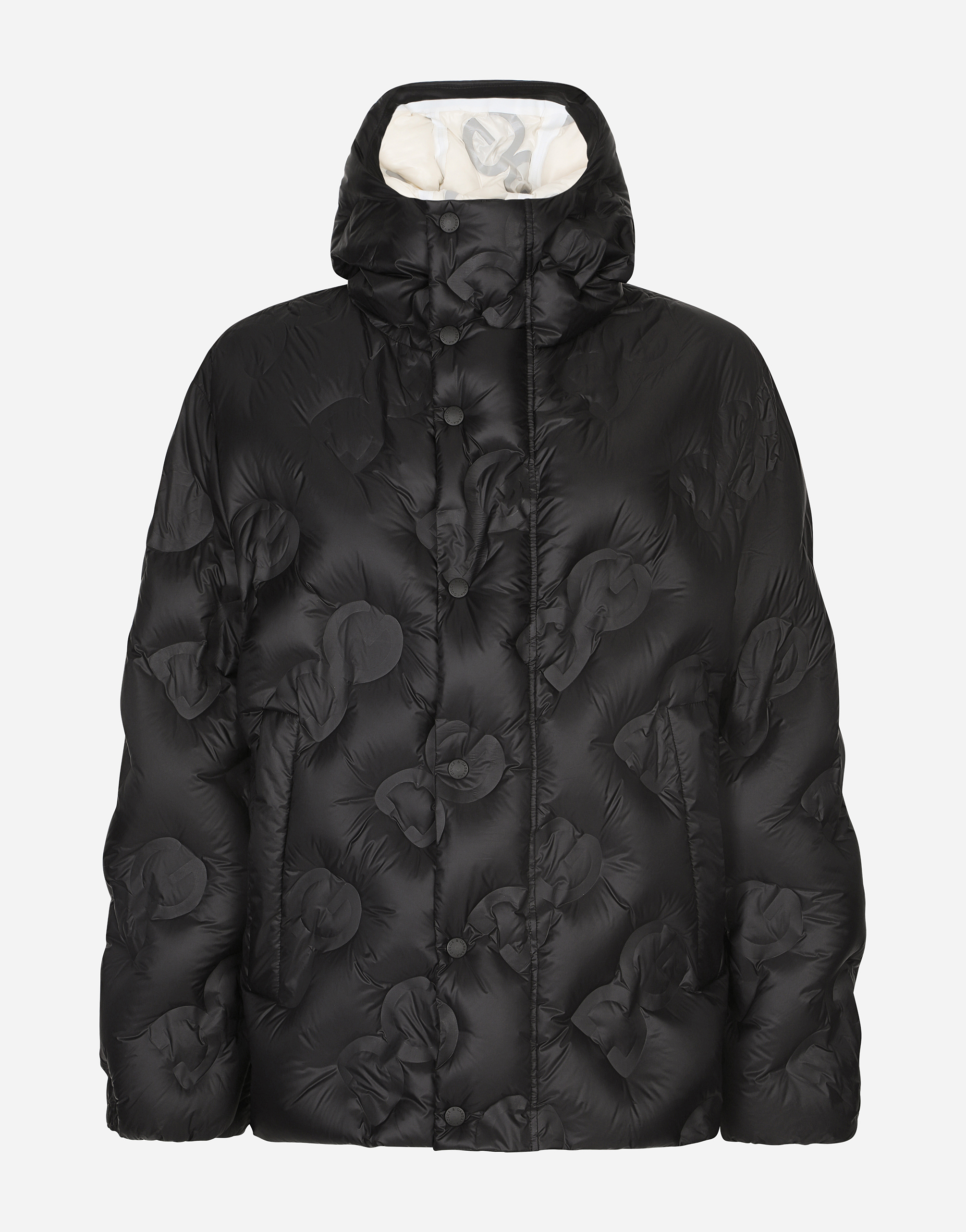 Hooded quilted nylon jacket with DG logo in Multicolor